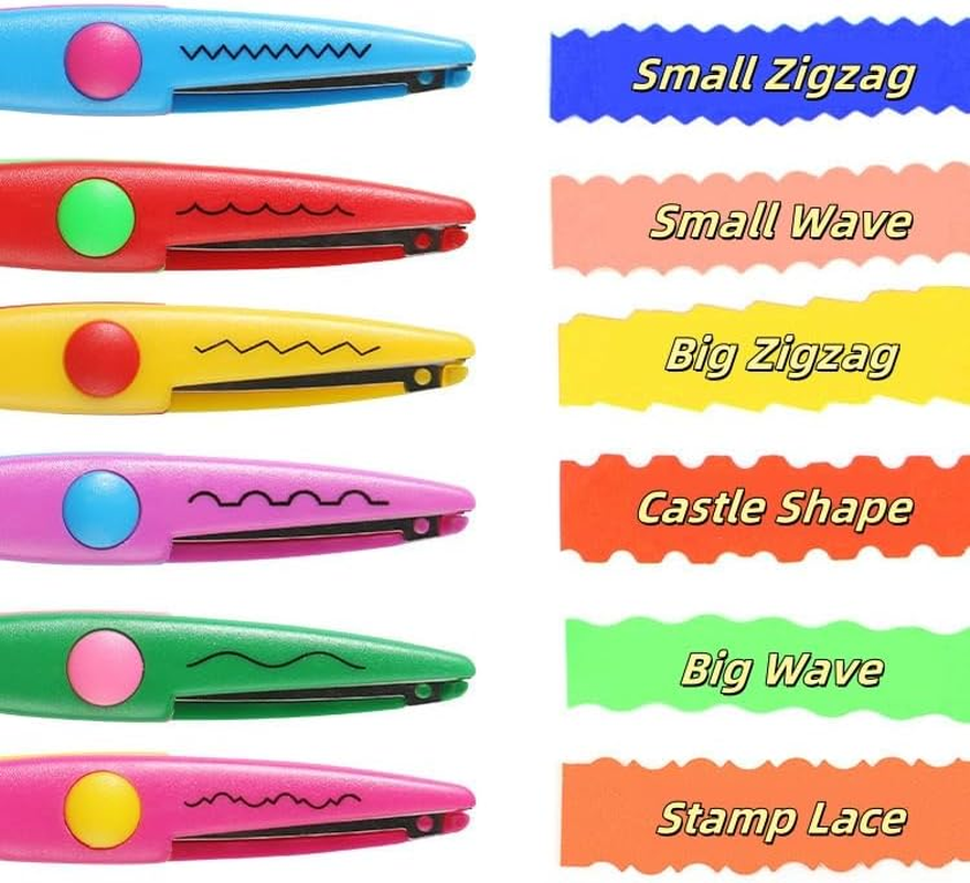 Paper Edge Scissors Set 6 PCS Craft Scissors Decorative Craft Art Scissors Set,Safety Design Art Zigzag/Wave/Stamp/Castle Scissors for Crafting/Photo Decoration/Diy Scrapbook/Greeting Cards,Etc image number 4