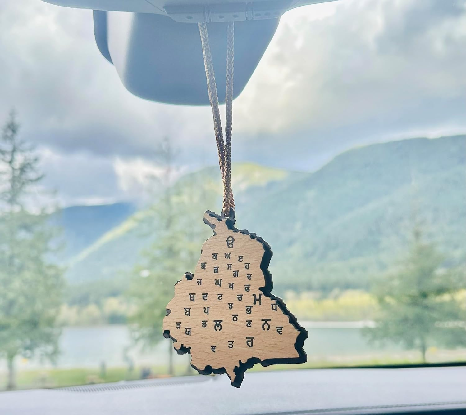 Sadigali Punjab Map Car Hanging Punjabi Car Accessory for Punjabi Car Decor Both Side Gurmukhi and Punjab States Engraved 6MM Thick 4 Inches Wide Khanda Punjabi Accessory, Beige image number 4