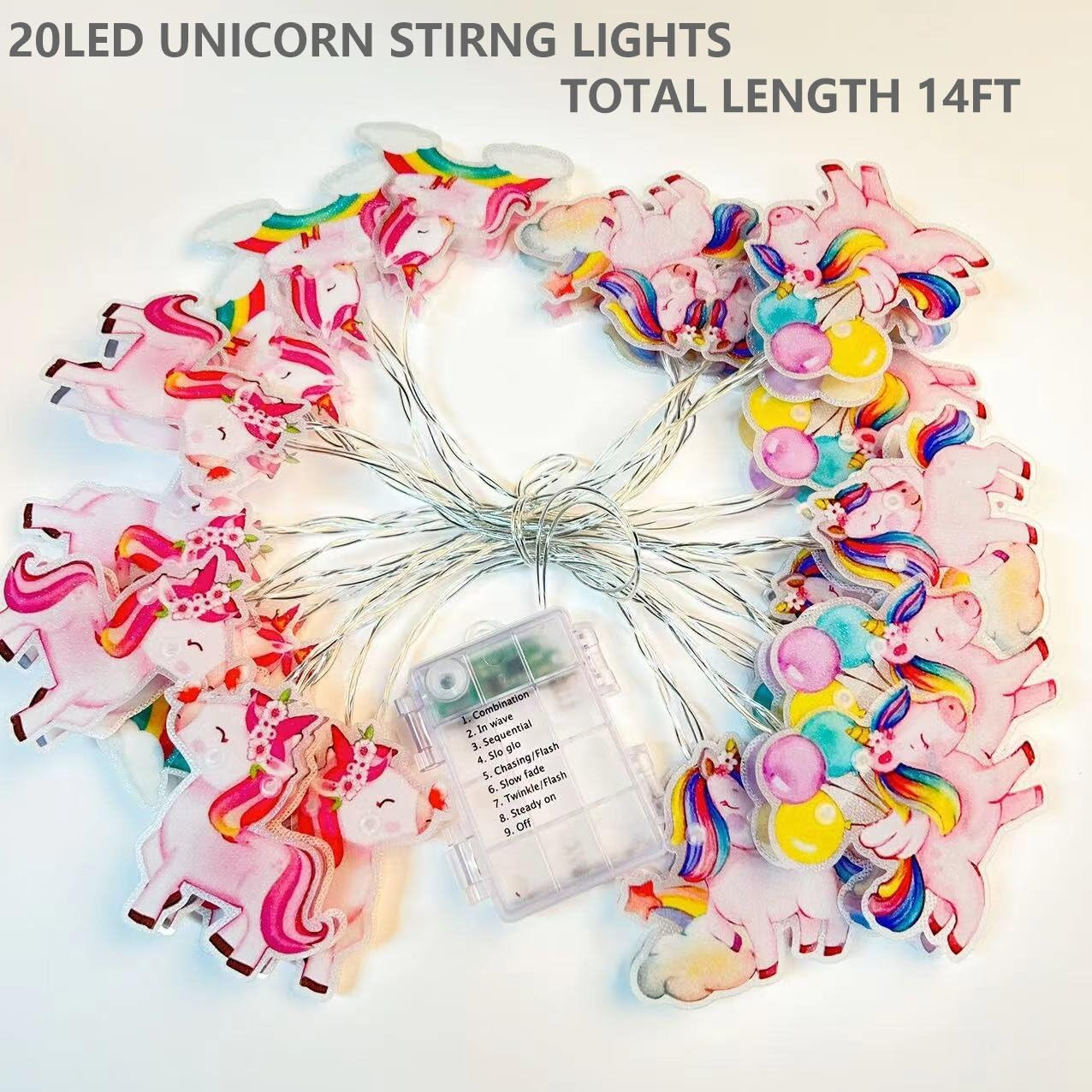 Hoolight Unicorn String Lights 20Led 14 Ft Unicorn Fairy Lights Girl Room Decoration Unicorn Birthday Decorations Battery Powered String Lights Birthday Party Unicorn Decor(8Mode) image number 1
