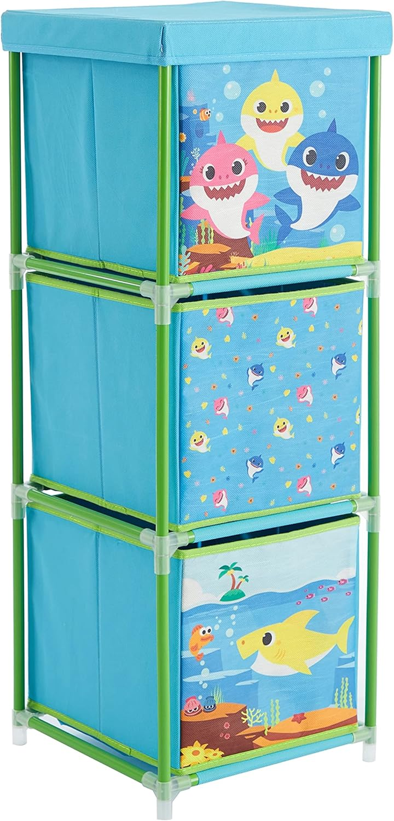 Idea Nuova Nickelodeon Baby Shark 3 Tier Fabric Storage Organizer with 3 Cubes and Removable Lid