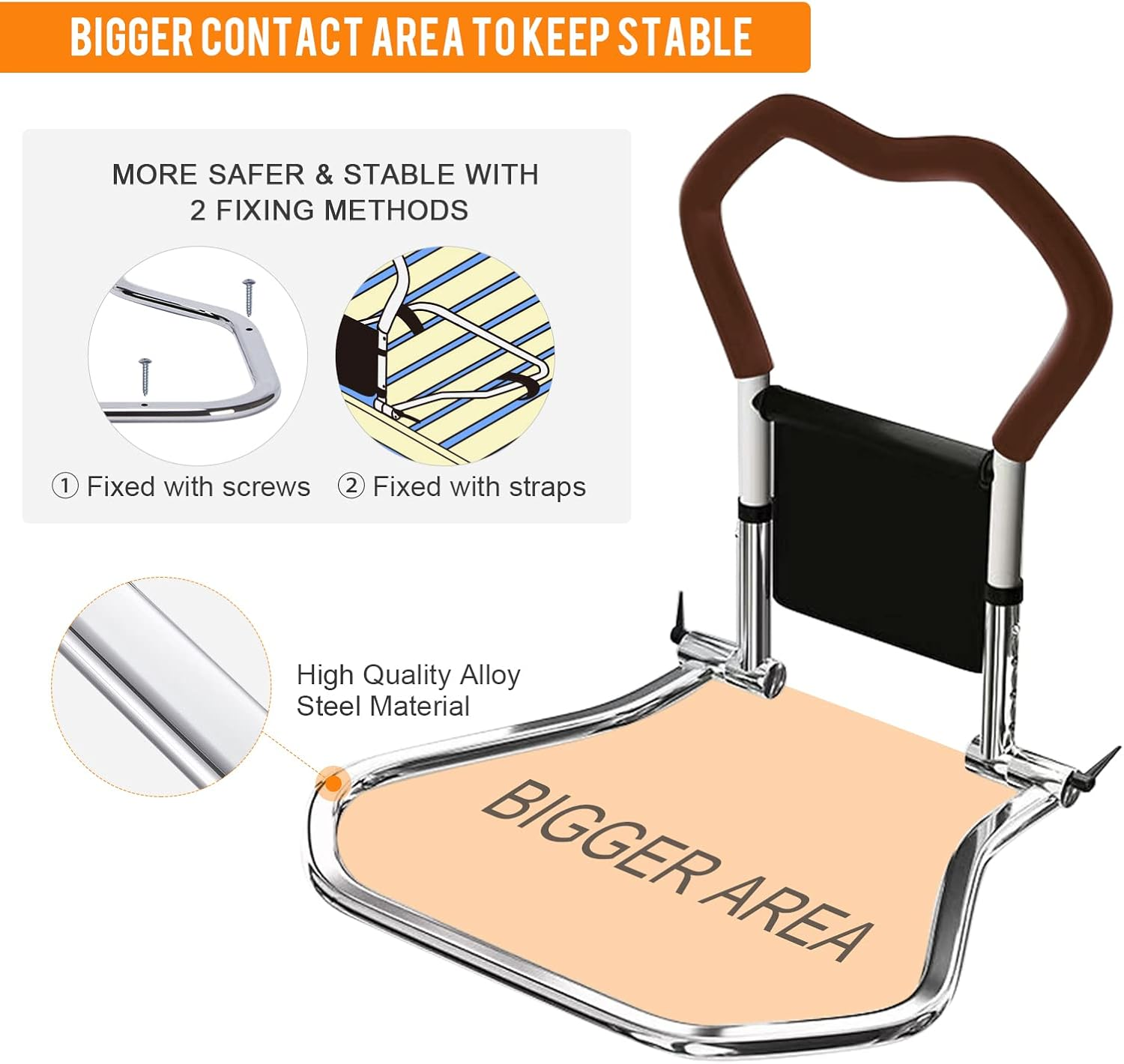 MTWML Bed Rails for Elderly Adults,Adjustable Height Safety Bed Assist Rail for Handicap Seniors Pregnant,Bedside Rails Get Out of Bed Helper with Pocket Fits King,Queen,Full,Twin Bed (Brown) image number 6