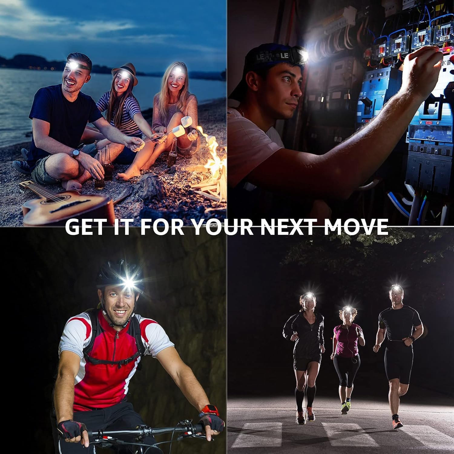 LE Head Torch Rechargeable, [2 Pack] 1000L Super Bright LED Headlamp Waterproof with Red Warning Lights 5 Lighting Modes 30 Hours Runtime Lightweight Headlight Flashlight for Cycling Running Camping image number 3