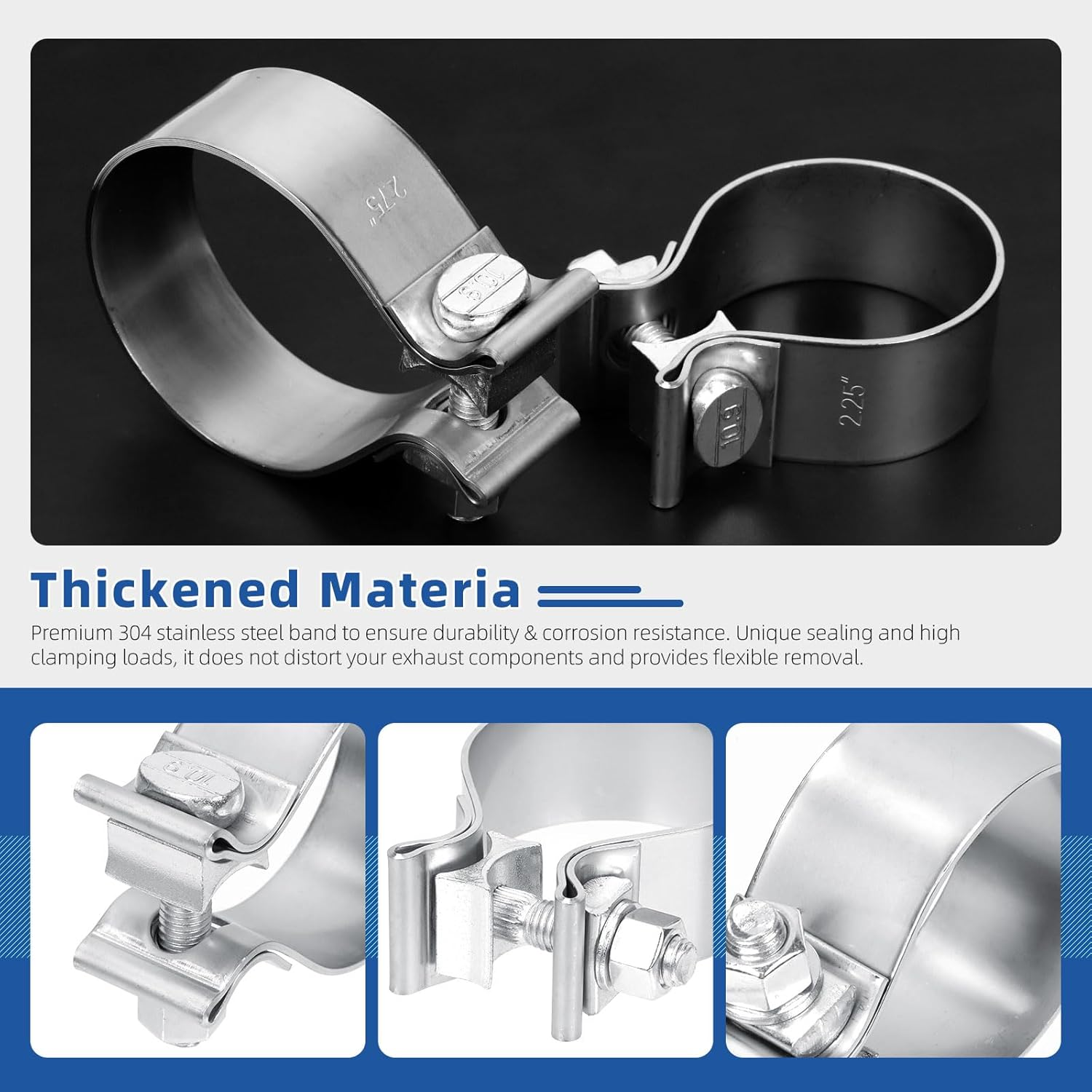 Glarks 1Pcs 76MM (3In) Exhaust Clamps 304 Stainless Steel Muffler Clamps Narrow Band for Exhaust Tail Pipe, Mufflers, Catalytic Converters image number 6