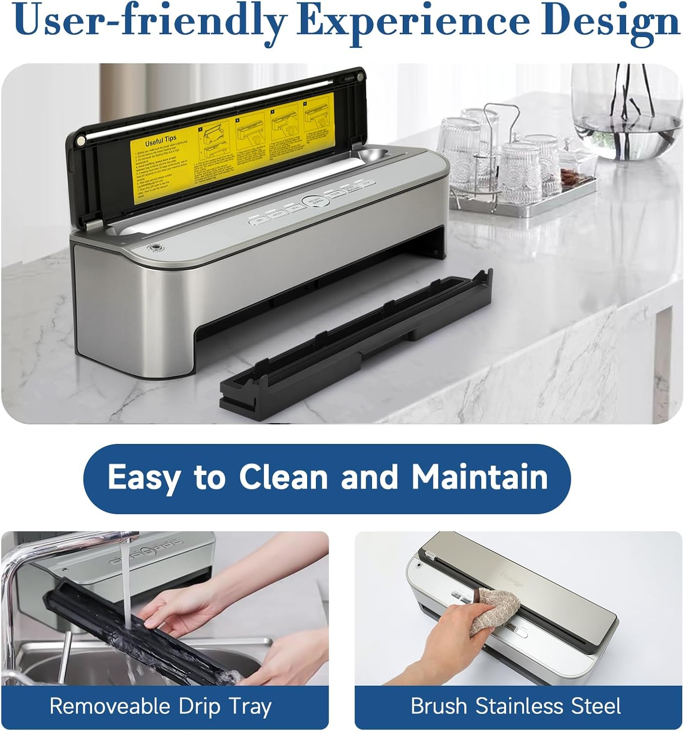 Vacuum Sealer Machine, 85Kpa 120W Automatic Food Vacuum Sealer, Powerful Sealing System, Build-In Cutter, Bags Storage, Moist Mode and Air Suction Hose image number 2