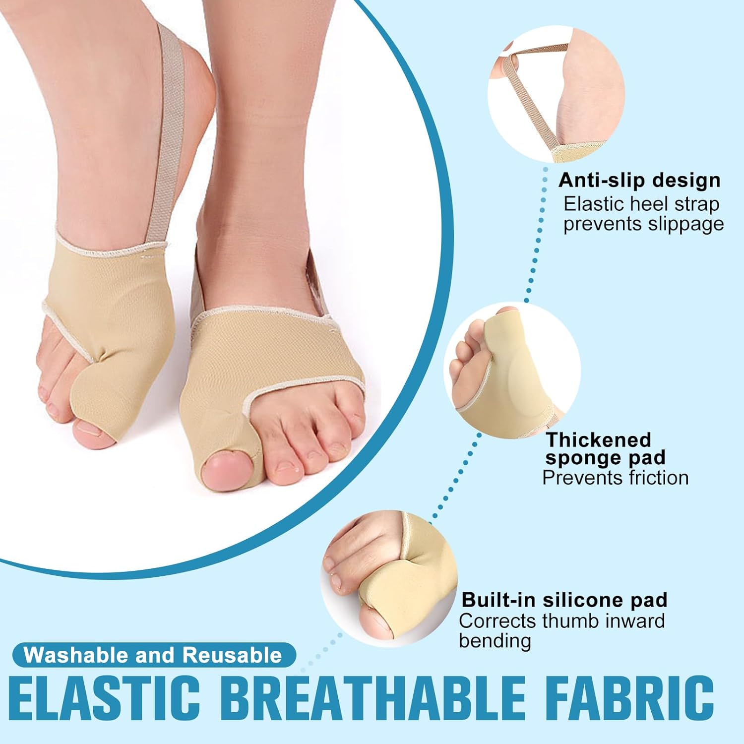 Bunion Corrector Sleeve for Women & Men - Big Toe Separators with Bunion Pads & Adjustable Foot Sleeve - Hallux Valgus Support & Discomfort Relief - Flexible Breathable Design for Day and Night Use (SKIN COLRO, M) image number 3