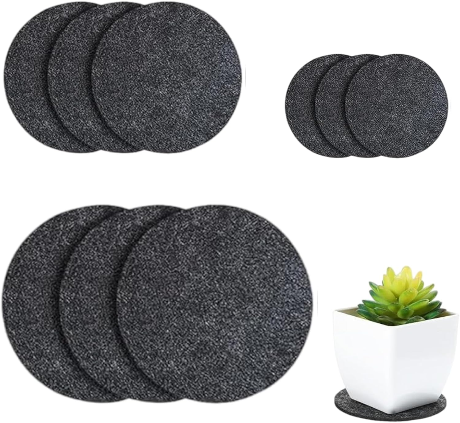 Abeillo 9PCS round Felt Plant Mat Reversible Fabric Coaster Mat Absorbent Waterproof Plant Pot Saucers for Gardening, Indoor and Outdoor Pots, DIY Craft Supplies(8&rdquo;, 10&rdquo;, 12&rdquo;Grey)