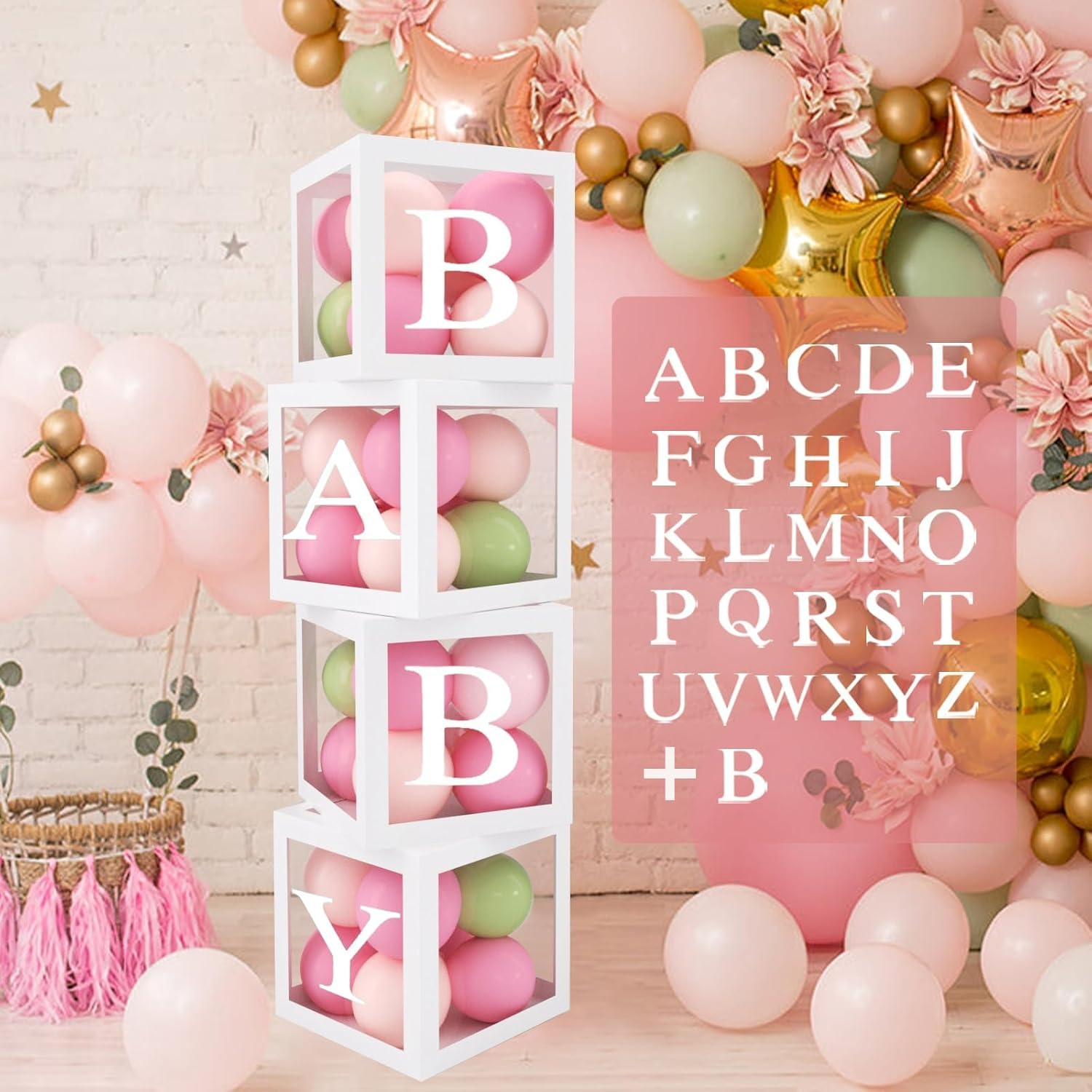 Baby Shower Decorations Boy Girl,4Pcs Baby Shower Balloon Boxes, 25Cm Little Baby Balloon Boxes with 27 Letters,Baby Boxes for Baby Shower,Name Boxes, Christening, Gender Reveal,Birthday Decorations image number 6
