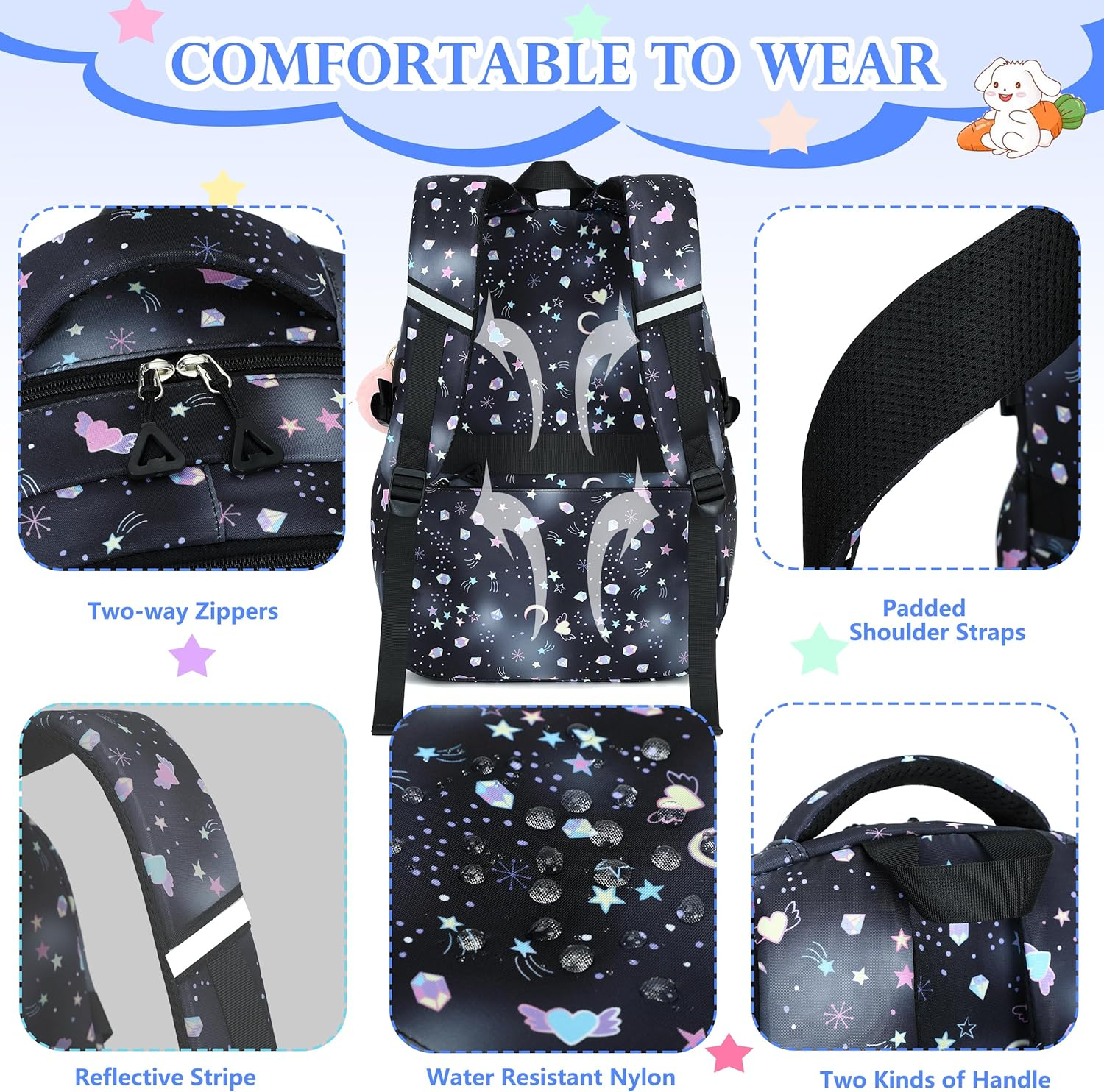 AO ALI VICTORY Backpack for Girls with Lunch Bag Kids School Bags for Elementary Middle School Students Cute Bookbag Set