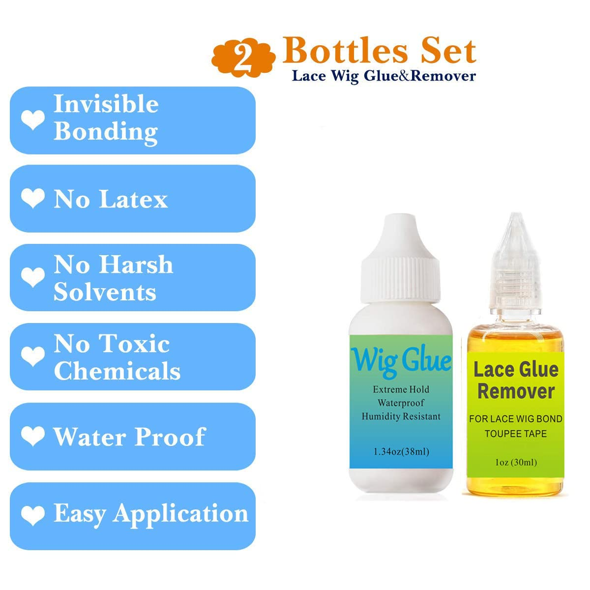 2 Pack Hair Extension Tape Remover - Fast Acting Adhesive and Residue Remover for Extensions, Wigs, and Lace Glue