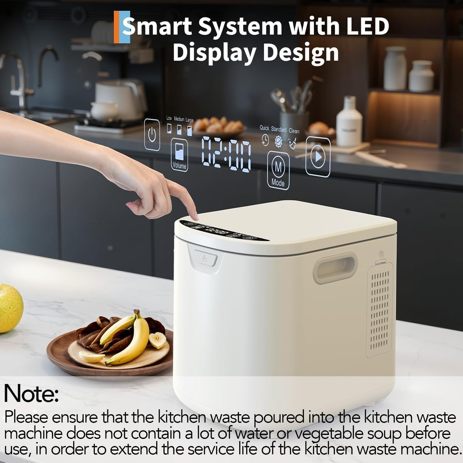 4L Electric Composter for Kitchen Smart Kitchen Waste Compost Bin Odorless/Auto-Cleaning/Intelligent LED Display, Food Composter for Home, Food Waste Compost Machine (White02) image number 3