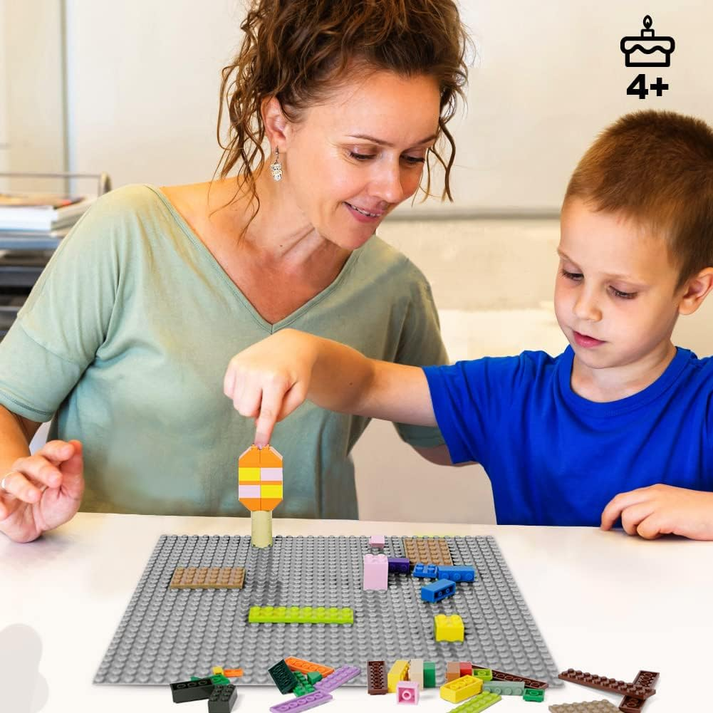 Lekebaby Baseplate 10"X10" Classic Building Board Large Base Plates 100% Compatible with All Major Brands, 6 Pack, Grey