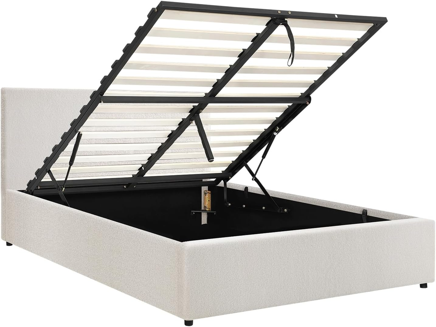 Oikiture Bed Frame Queen Size Gas Lift Storage Base Boucle Fabric Material White image number 1