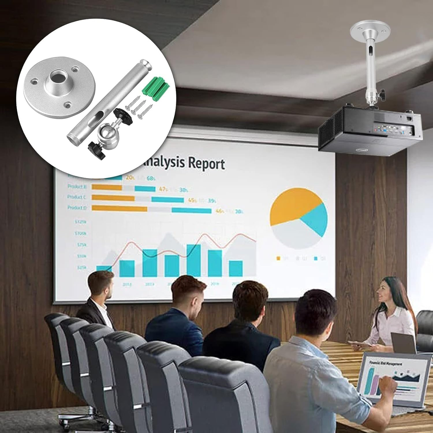 Projector Ceiling Mount, Universal Mini Ceiling Projector Mount, Projector Wall Mount, 360&deg;Rotatable Projector Stand Bracket for Home Theater, Security Camera, Conference AV Room, Load 5KG (Silver) image number 5