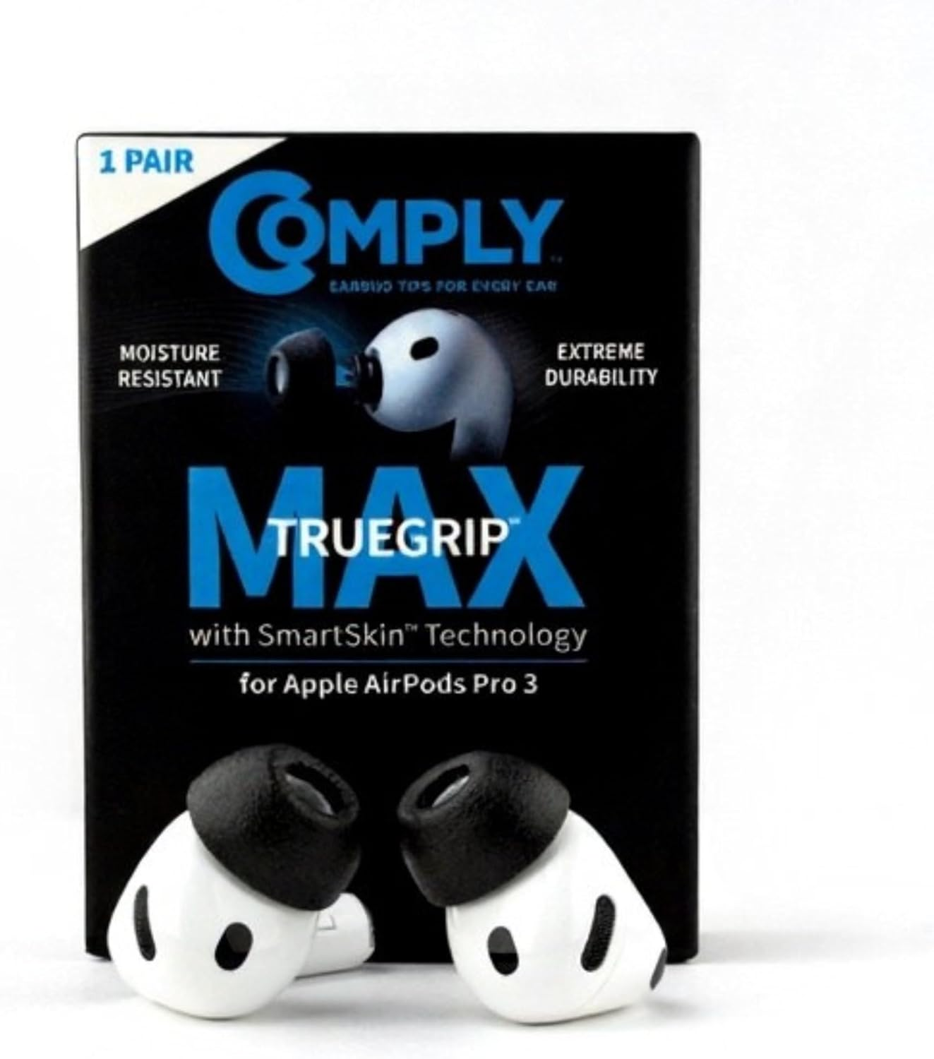 Comply Truegrip MAX | Premium Memory Foam Replacement Earbud Tips for Apple Airpods Pro Gen 3 | Long Lasting Comfort, MAX Durability, Secure Fit, Superior Noise Isolation| Black (Small) (3 Pairs)