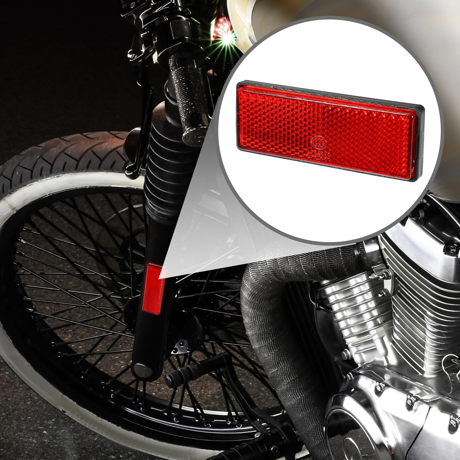 X AUTOHAUX 4Pcs 3.46"X1.26" Universal Reflector - Rectangle Moto Bike Safety Reflector Increase Visibility and Safety on the Road - Plastic Red Orange image number 1