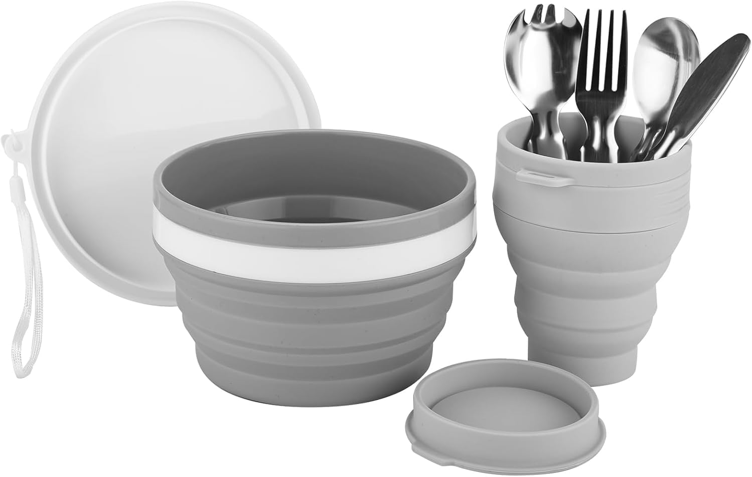 Foldable Mess Kit, ISFORU Portable Collapsible Camping Cups Bowls with Cutlery Set, Microwave Oven Available Food Grade Silicone for Travel Outdoor Hiking and Picnic for 1 image number 5