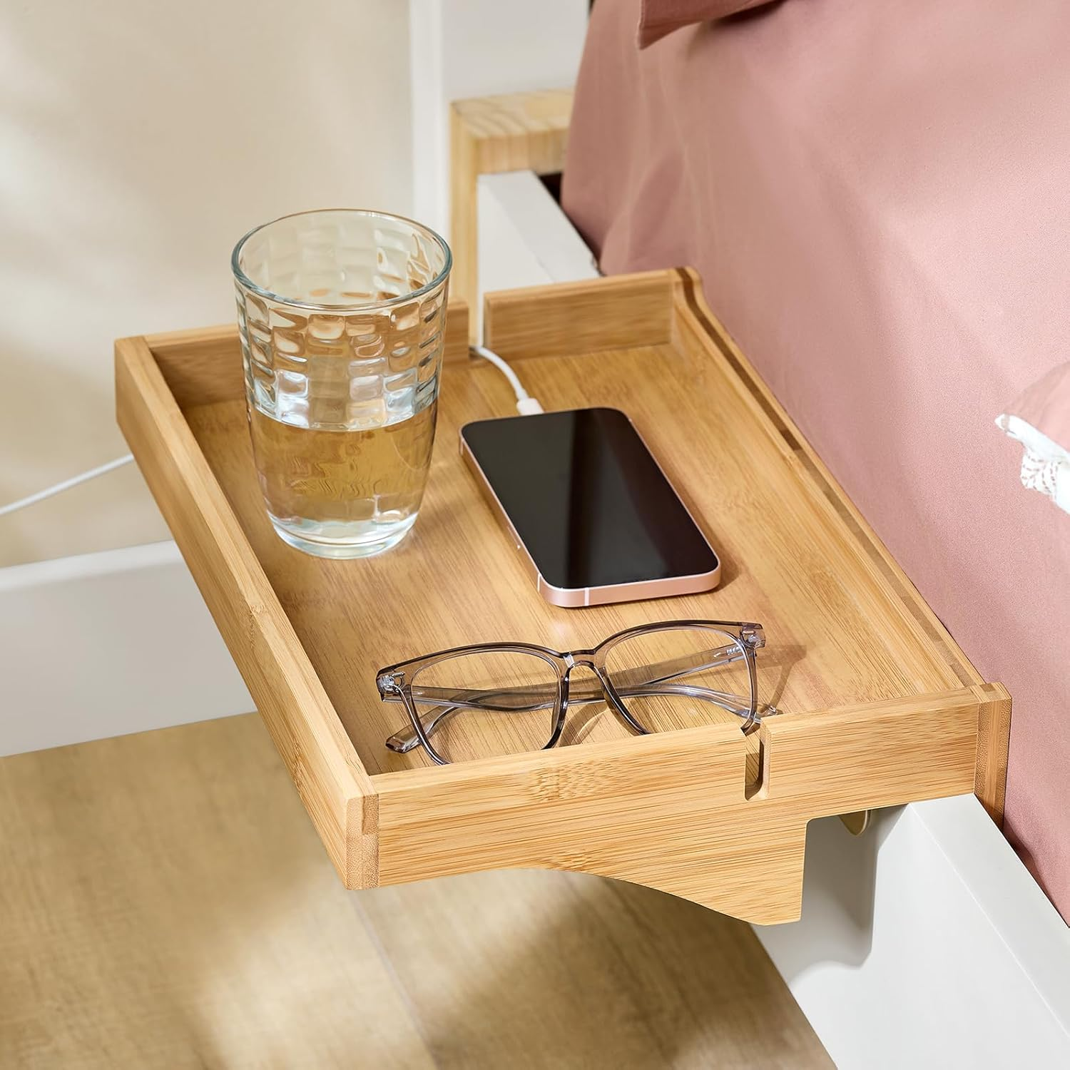Sobuy Bedside Shelf Clip-On Hanging Shelf Table Tray Natural NKD01-N image number 2