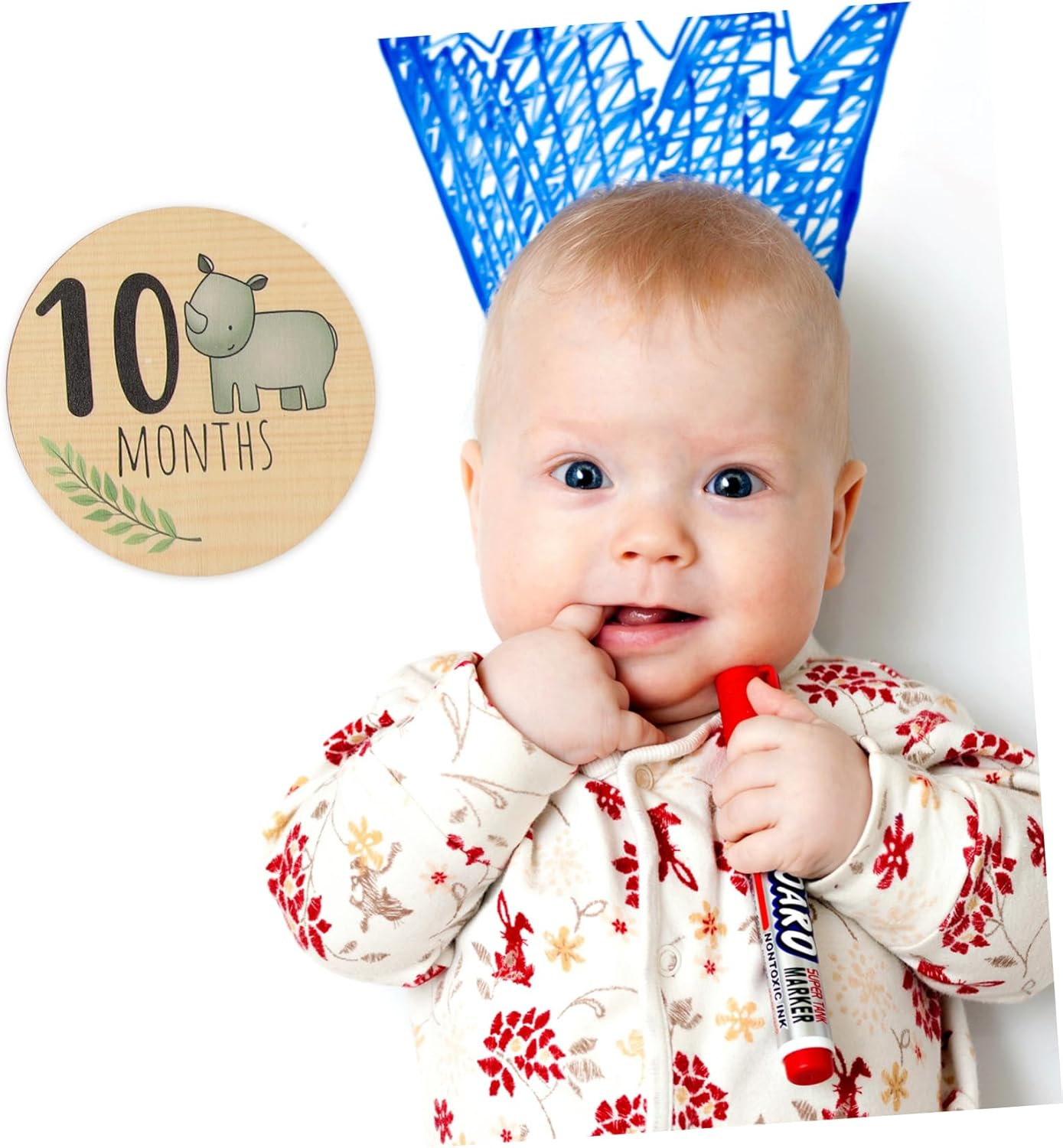 7Pcs Wooden Milestone Signs Double-Sided Cartoon Animal Monthly Cards for Newborn Announcements Photography Props and Shower Decor