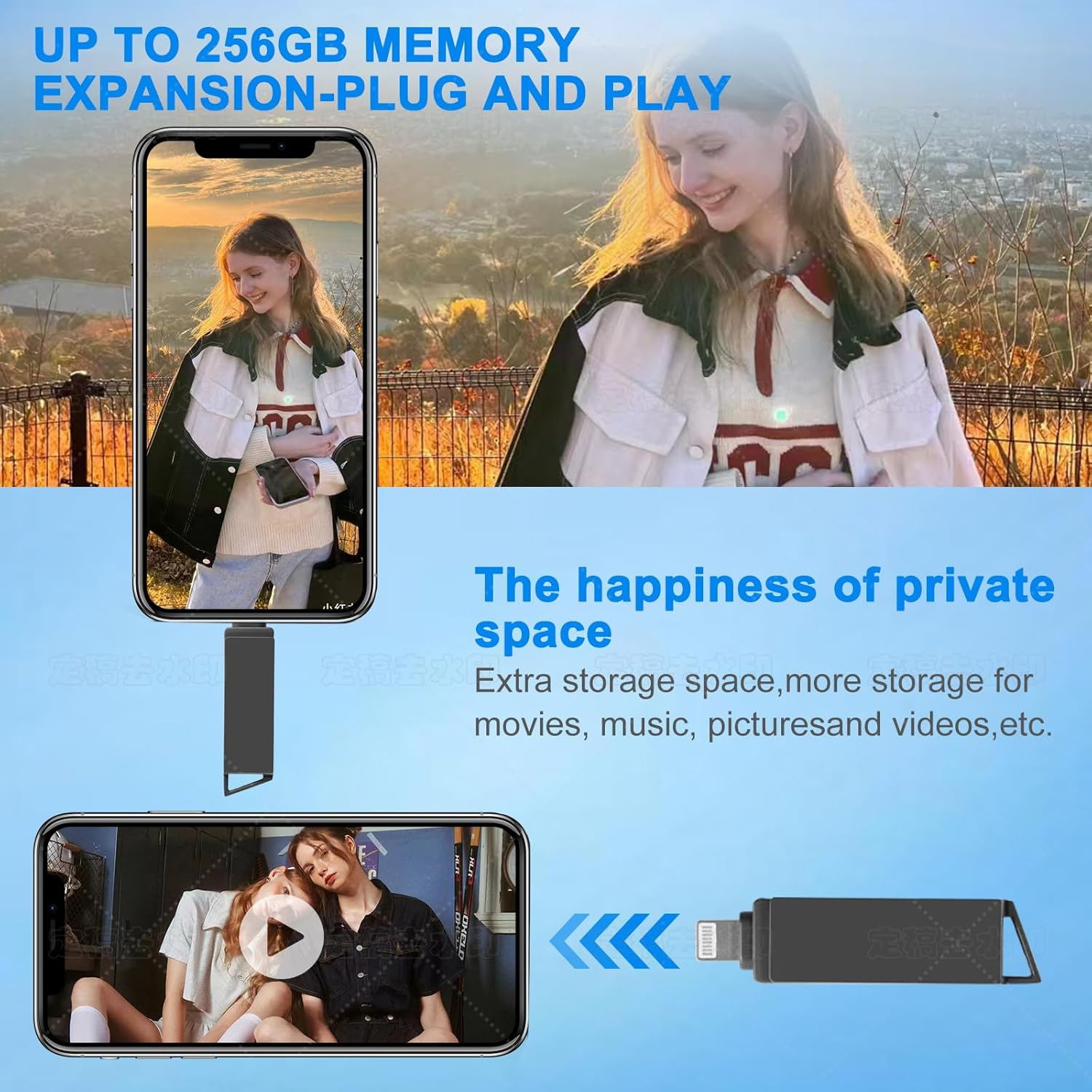 Iphone Flash Drive,3 in 1 USB 3.0 Flash Drive,Iphone Photo Stick,256Gb USB Memory Stick Iphone Thumb Drive USB Drive Data Storage for Iphone 16/15/14/13/12/11/X/Xs.../Pc/Ipad and More Devices(Black)