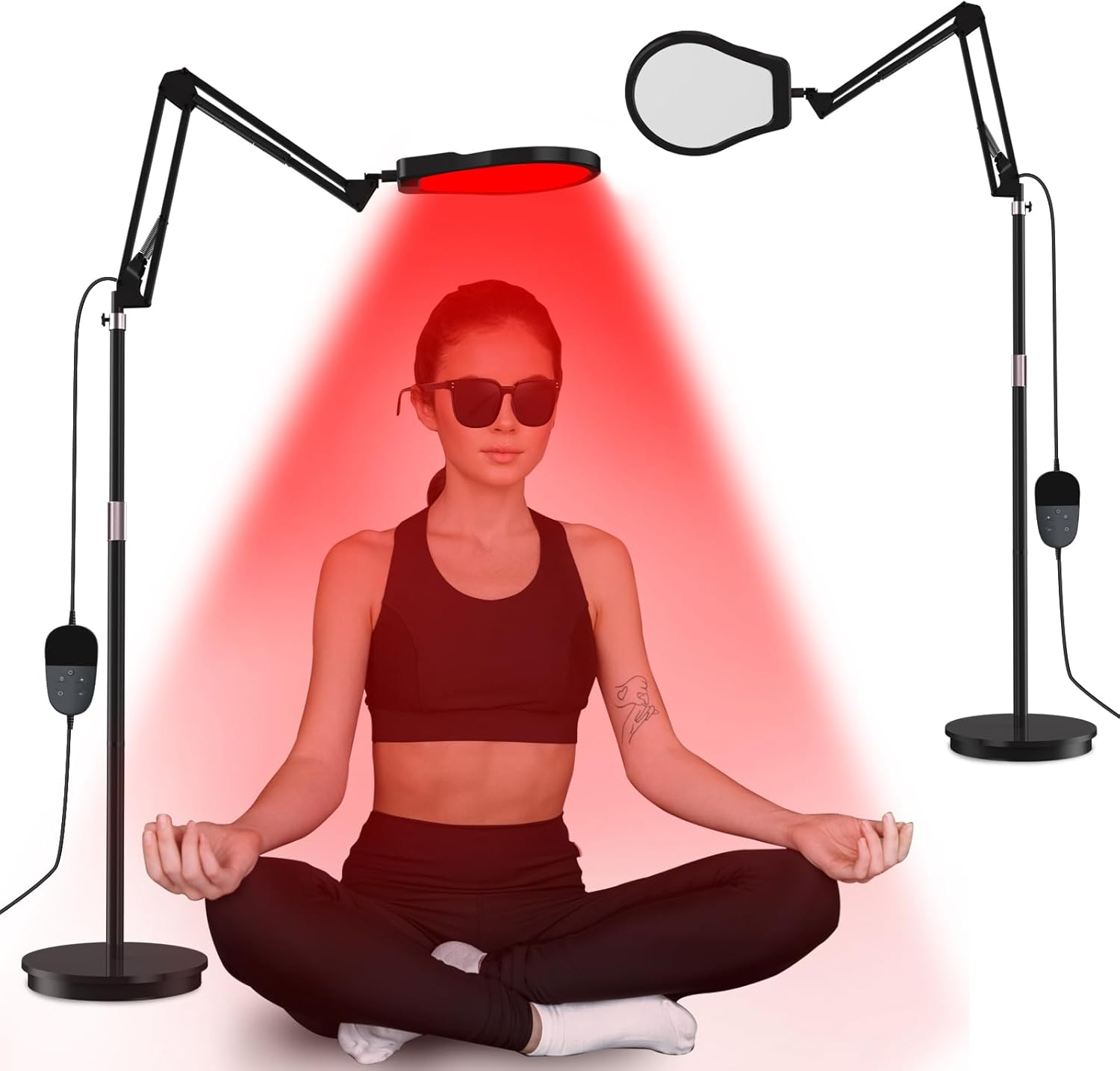 Red Light, 660NM & 850NM Infrared Lamp with Stand, 4 Heads Red Light Lamp with Timer & Brightness Adjustable for Home (Black)