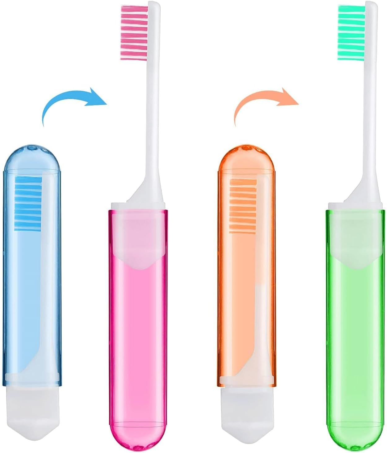 4 Pieces Travel Folding Toothbrush, Mini Small Size Manual Toothbrushes for Fragile Gums Orthodontic Braces Dental Care Adult Kid Portable Case for Camping Travel. (Pink,Orange,Green,Blue) image number 6