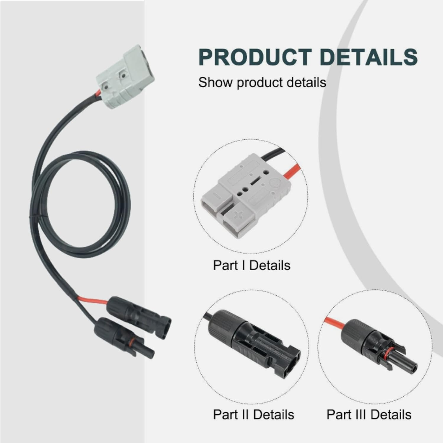 KUGONTC 50AMP Anderson Plug to Solar Panel Cable Wiring Y Adaptor Connector,12V Solar Plug Connection Adaptor 200CM image number 2