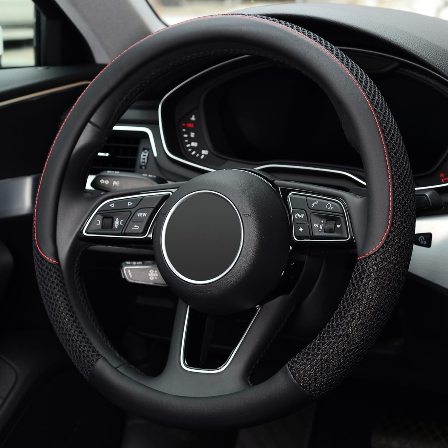 Carodi Microfiber Leather Ice Silk Steering Wheel Covers, Ultra-Thin, Comfortable, Non-Slip, Breathable, Universal 15 Inches (Black) image number 5