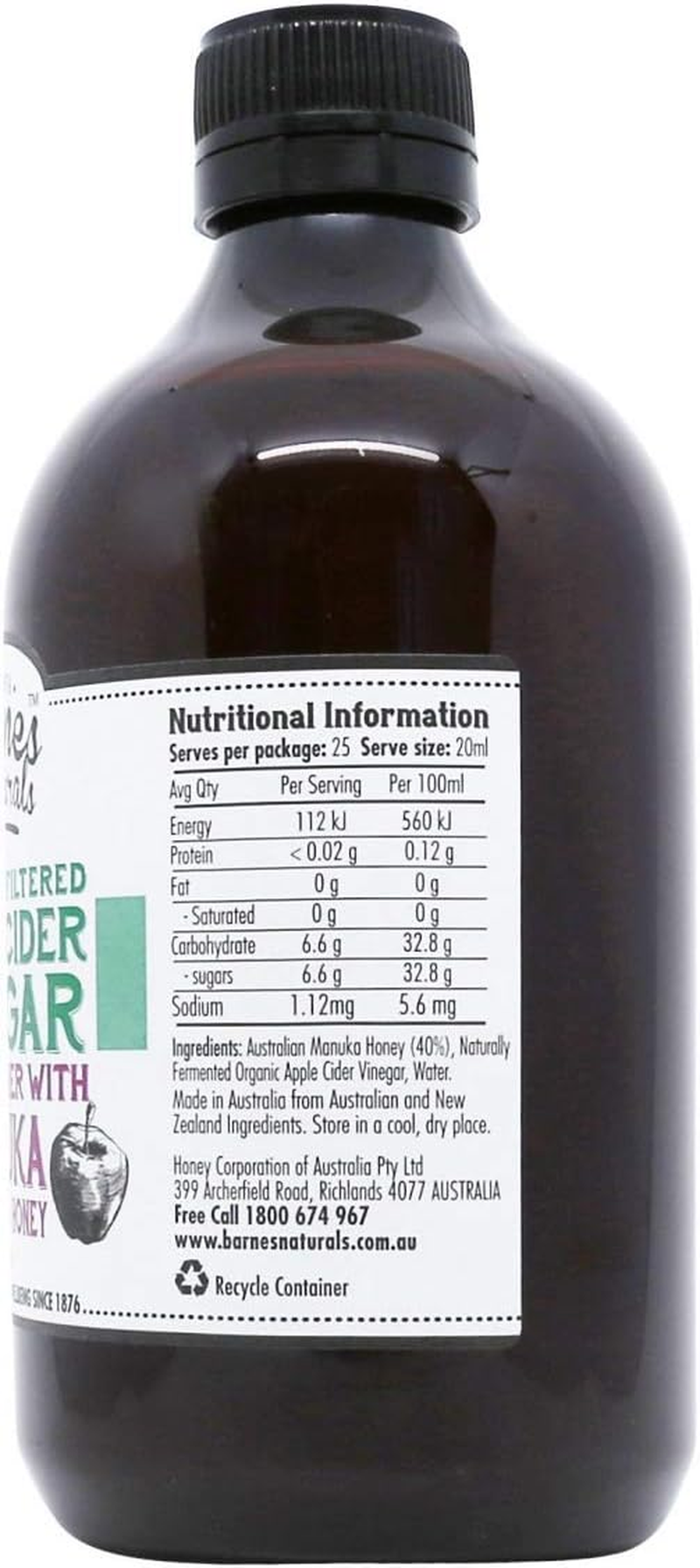 Barnes Naturals Organic Unfiltered Apple Cider Vinegar with the Mother and Manuka Honey 500 Ml image number 2