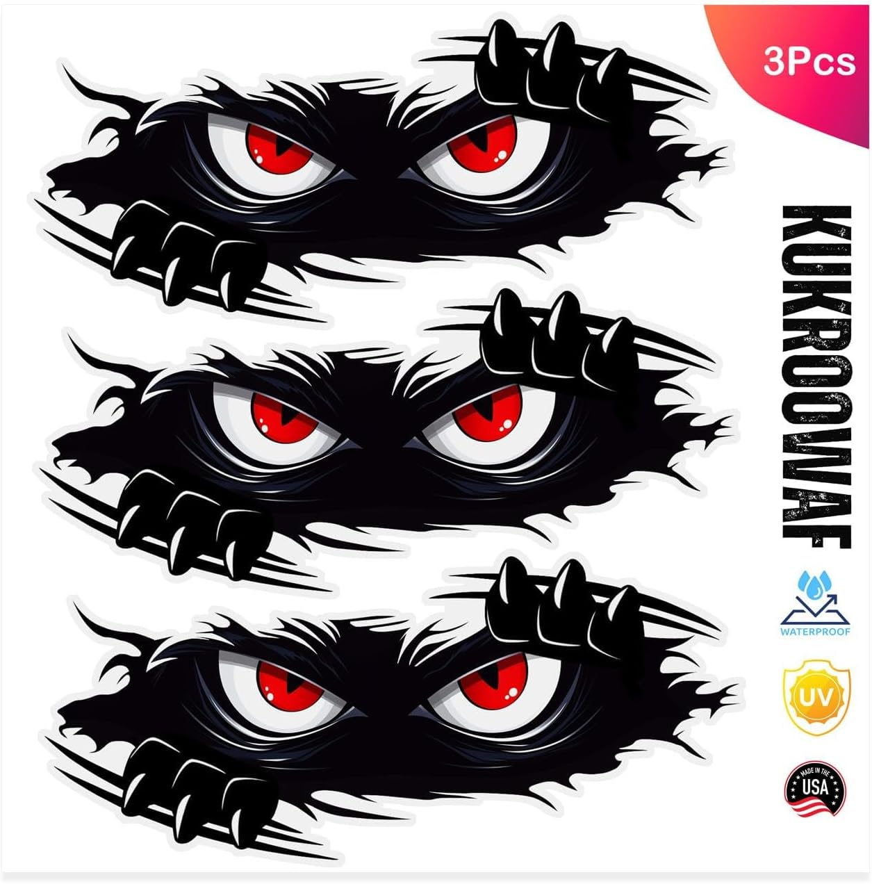 Car Decal - Peeking Monster Angry Eyes Car Decals,Funny Monster Stickers for Cars, Trucks, Dents & Sports Cars, Large Black Vinyl Bumper Stickers and Decals (10X4 Inches) 3PCS (Style 1)
