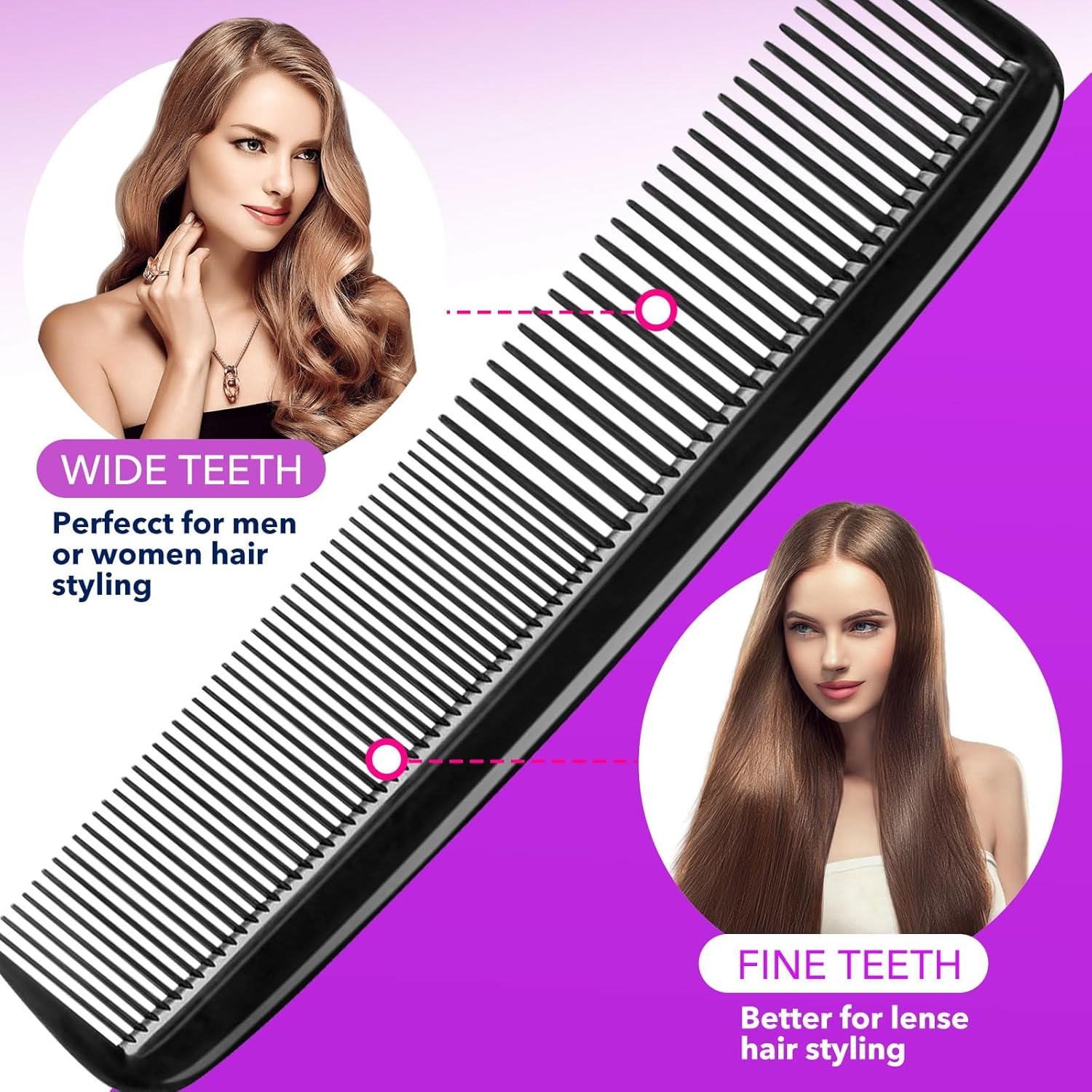 5 Piece Professional Black Comb Set, Premium Hair Comb, Fine Tooth Tail Combs and Styling Comb for Men and Women, Perfect for Parting, Teasing, Hairdressing, and Everyday Styling image number 4