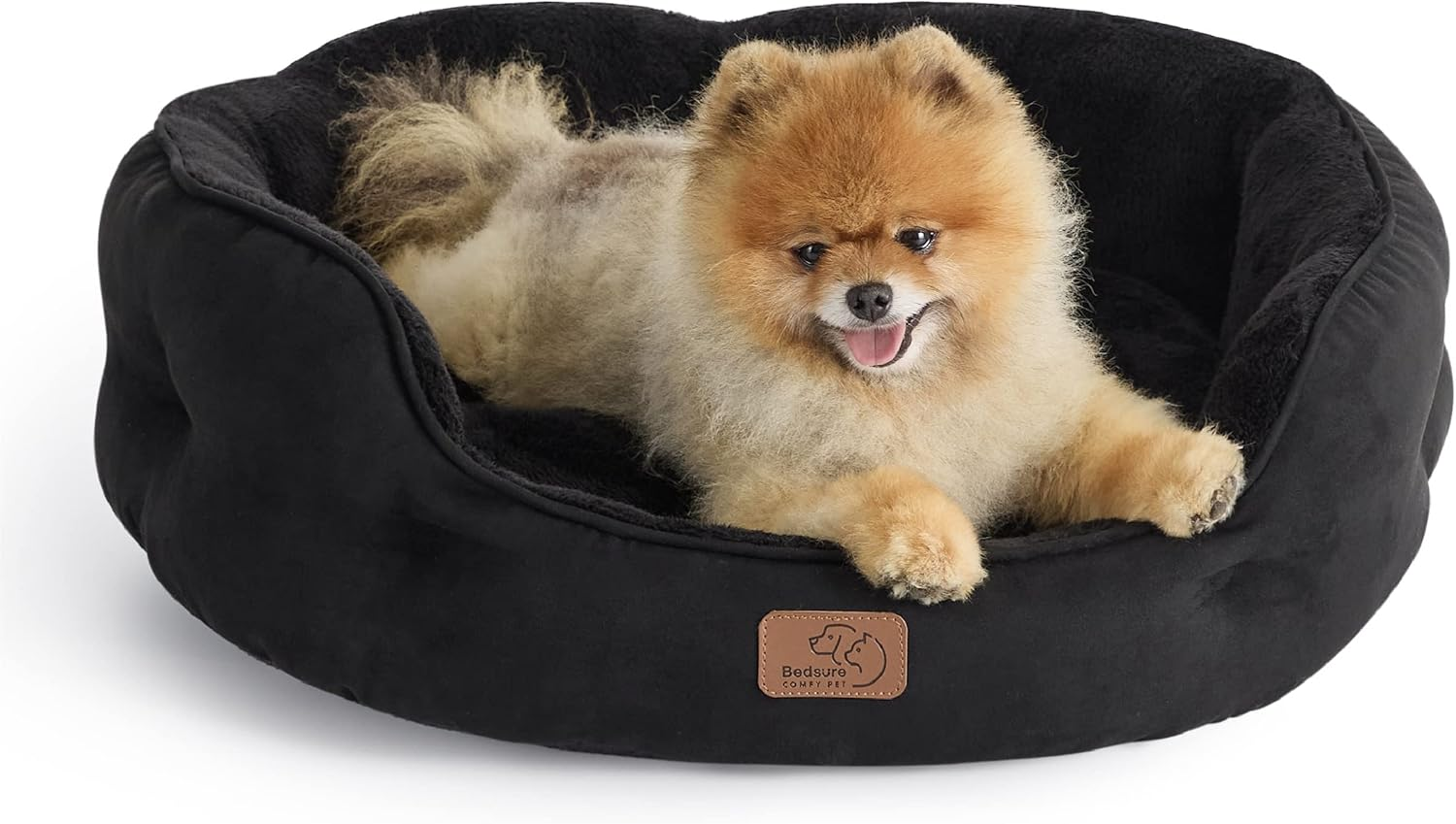 Bedsure Small Dog Bed Washable - Large Cat Beds for Indoor Cats and Puppy, round Dog Bed Sofa for Medium Dogs with Slip-Resistant Bottom, Black, 63X53X20Cm image number 3