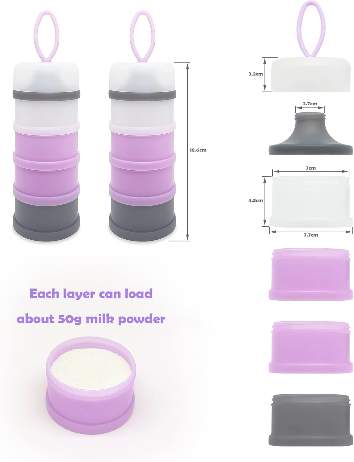 LADISO Baby Formula Dispenser, Portable Milk Powder Dispenser Container, Baby Feeding Travel Storage Container, Formula Mixer, Formula Holder, BPA Free, 4 Compartments, 2 Packs, Dispensador De F&oacute;rmula - Green 2 Packs image number 3