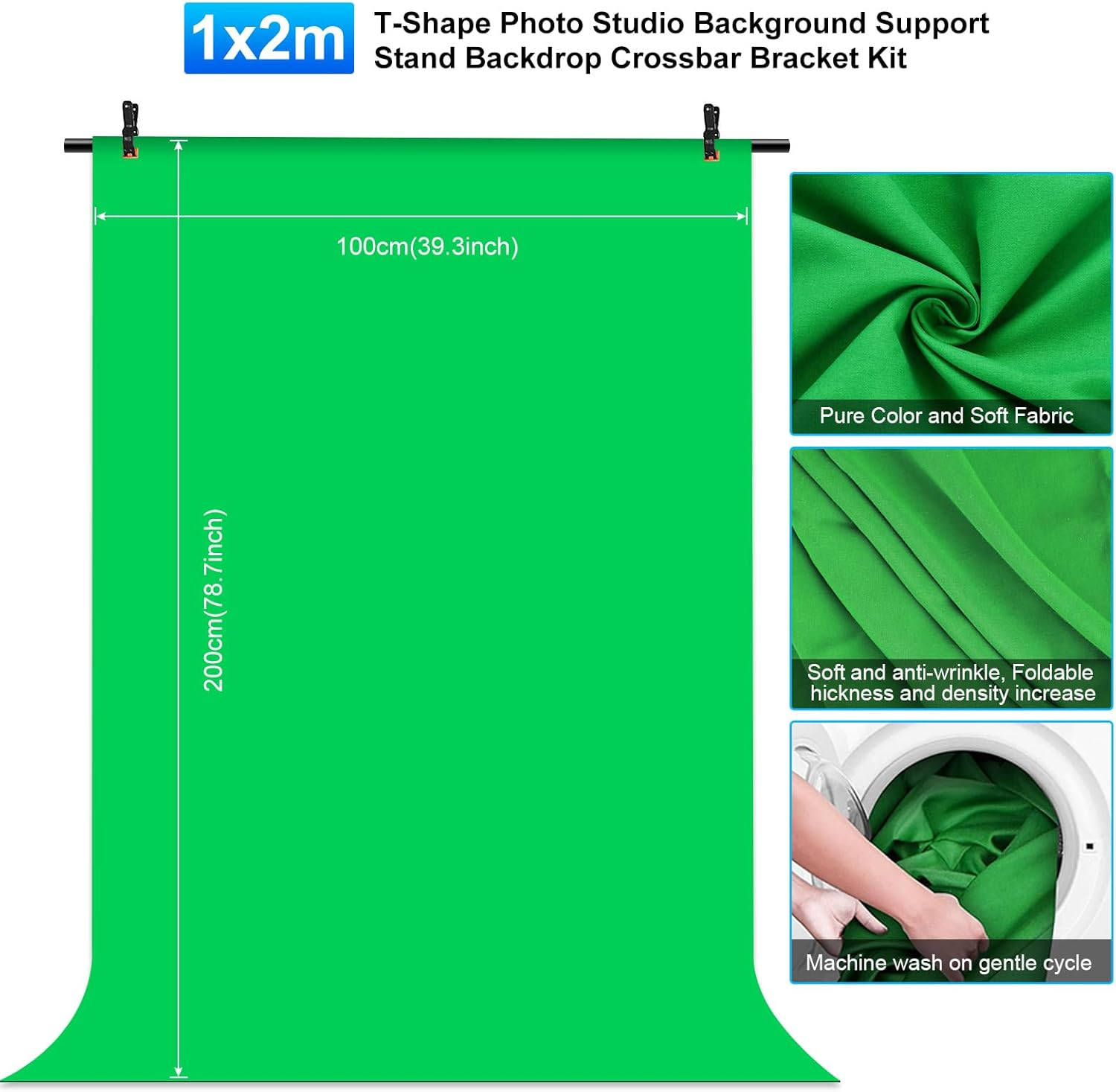 Green Screen Backdrop Kit with Stand, PULUZ 3.2X6.5Ft Portable Greenscreen Background Stand, T-Shape Green Screen Stand Kit with Clamp Carrying Bag for Streaming Video and Photography Shoots image number 5