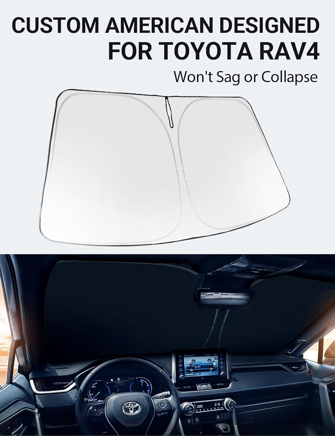 Proadsy 2024 Upgrade Front Windshield Sun Shade Foldable RAV4 Sunshade Protector Custom Fit 2019-2024 RAV-4 SUV Crossover, TRD Off-Road, LE XLE Premium Limited XSE Hybrid Adventure Prime Accessories