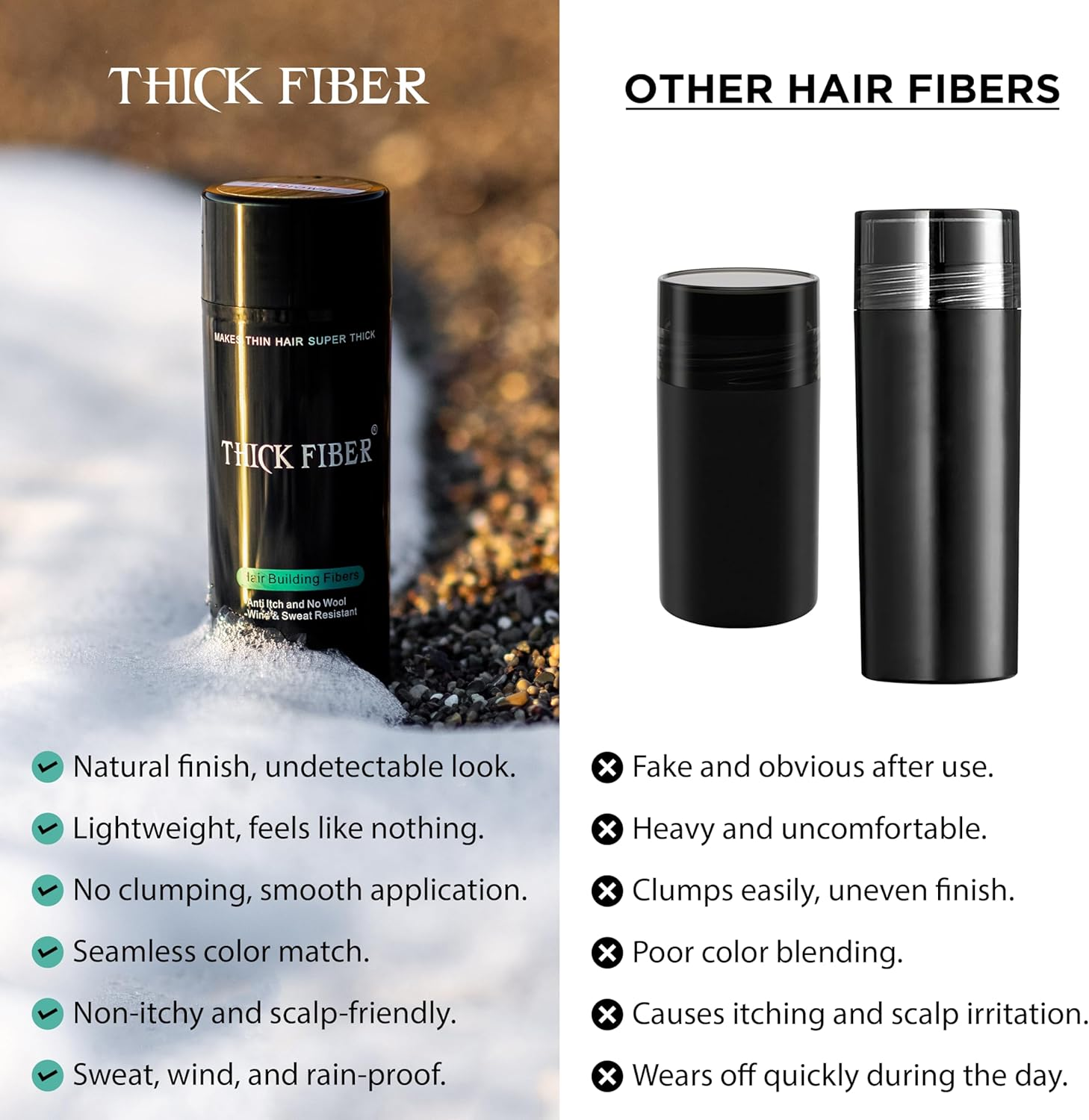 THICK FIBER Hair Fibres for Thinning Hair & Bald Spots (BLACK) - 25G Bottle - Conceals Hair Loss in Seconds - Hair Powder for Women & Men image number 4
