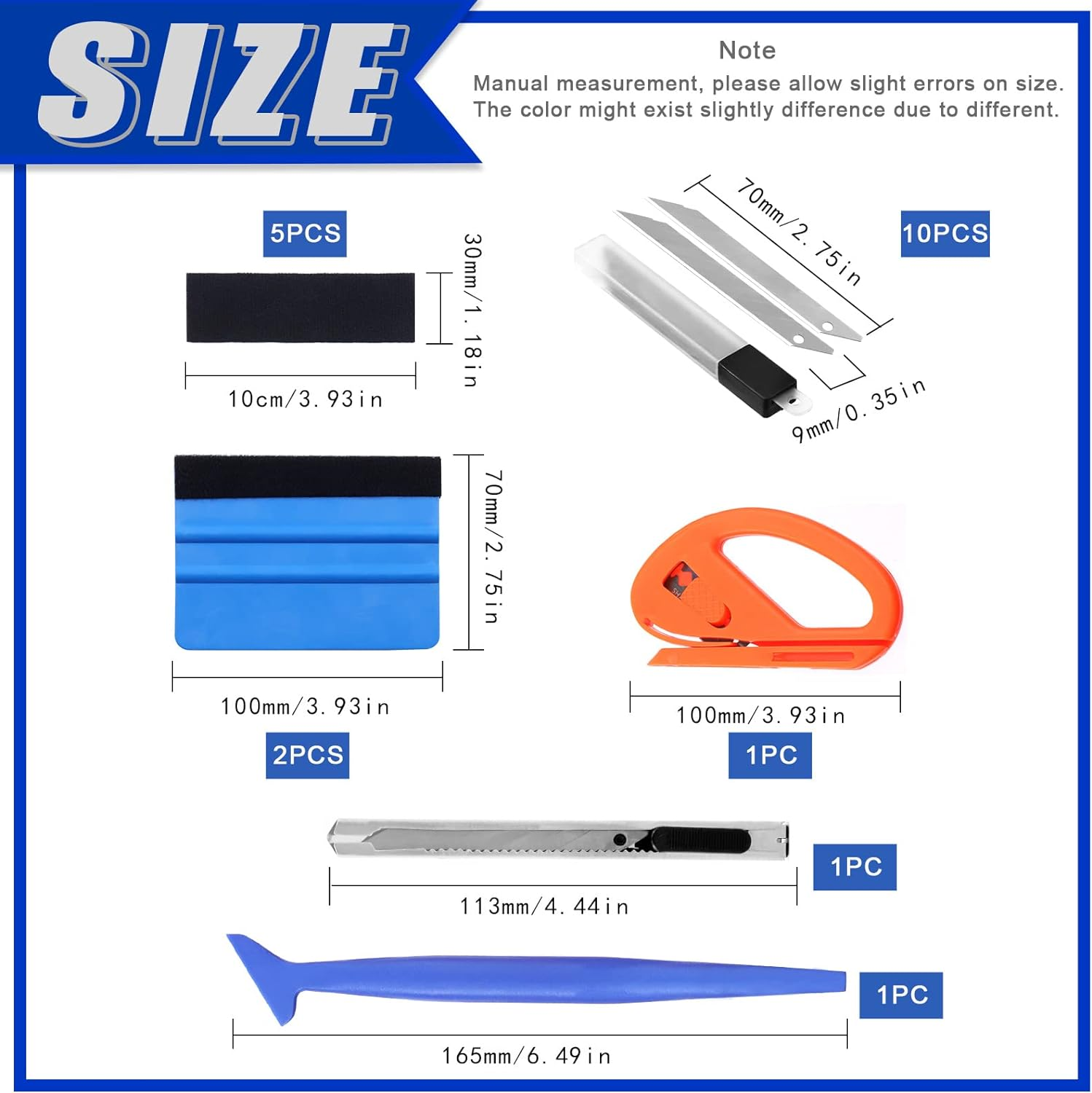 Glarks 21Pcs Car Vinyl Wrap Window Tint Film Tool Kit Includes 4 Inch Felt Edge Squeegee and Spare Fabric Felt, Utility Knife and Blades, Safety Vinyl Cutter, Micro Squeegee for Car Wrapping image number 4