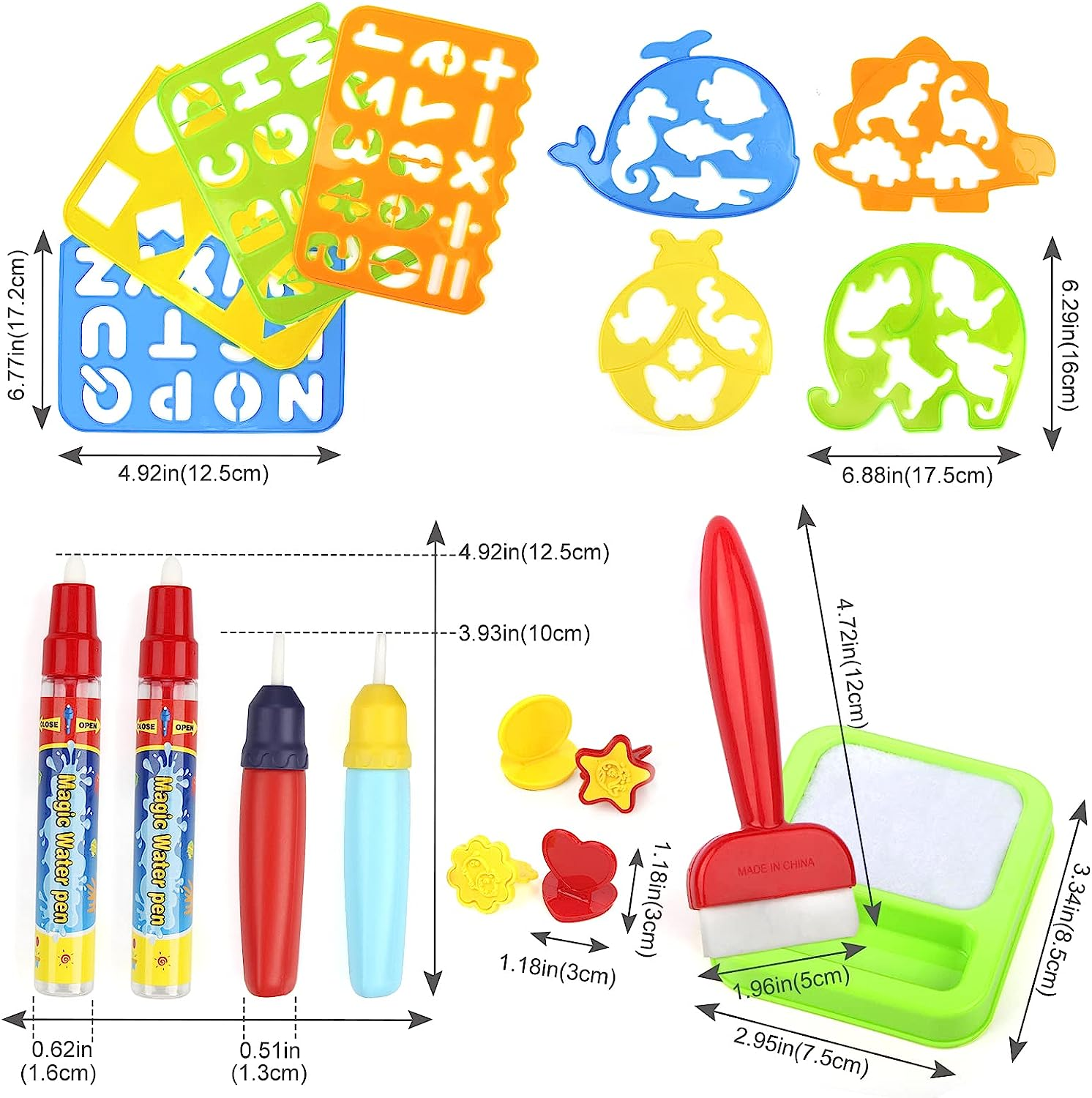 Coolplay Water Drawing Pen Set for Kids - Painting Supplies with Brushes, Template Set for Doodle Mats and Books - Boys and Girls image number 2