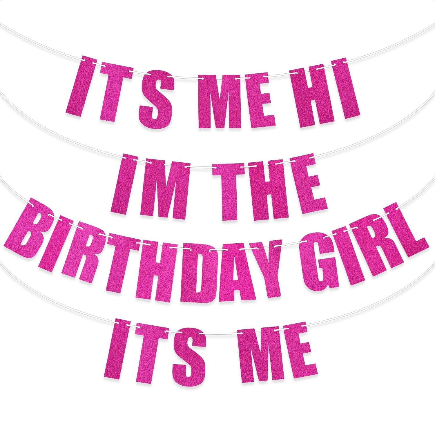 Pre-Strung It'S Me Hi I'M the Birthday Girl It'S Me Banner, Hot Pink Birthday Party Decorations Glitter Singer Party Garland Backdrop image number 4