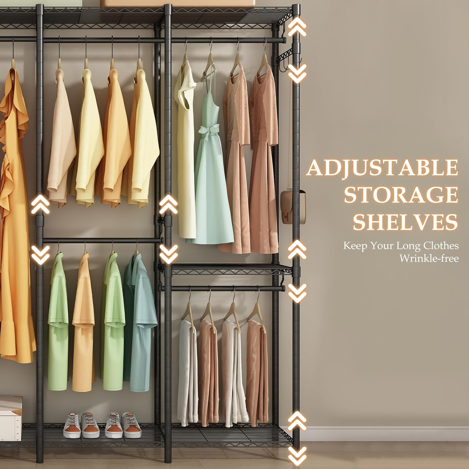 Clothes Rack Heavy Duty Clothes Rails, Metal Garment Rack Freestanding Portable Wardrobe Closet Rail with 2 Slid Baskets for Hanging Clothes Wire Clothing Rack, 192.5 X 45 X 195 Cm, Black image number 3