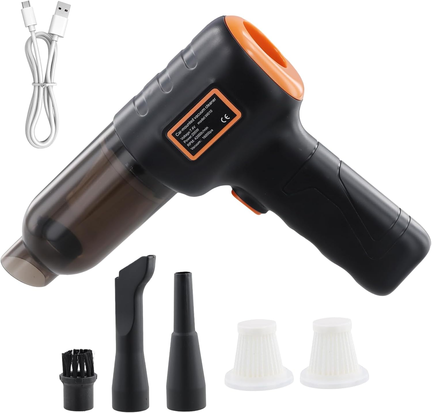 Handheld Vacuum Cleaner Powerful, 16000Pa Car Vacuum Cleaner Cordless, 4-In-1 Compressed Air Duster & Air Blower & Pump, USB Rechargeable 200W, Car Hoover for Pet Hair Sofa Home Office (Black) image number 1