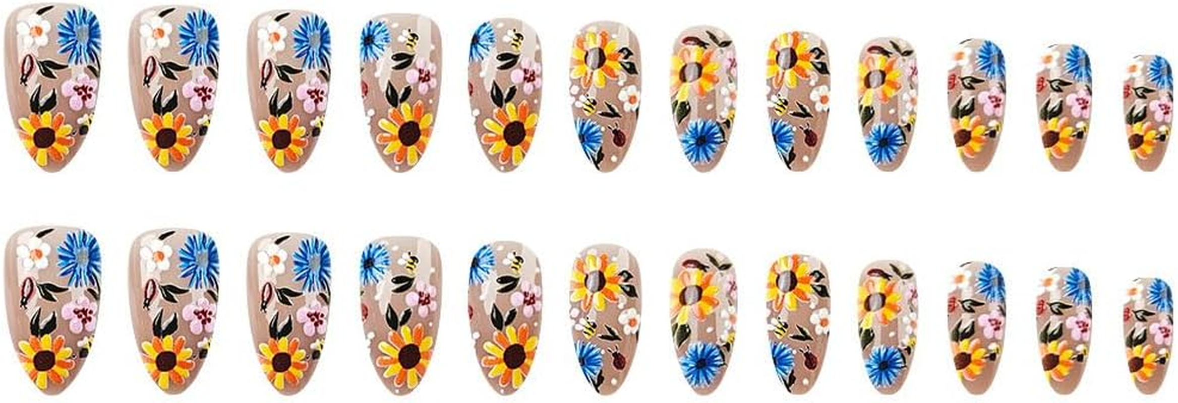 ＴＩＺＹＦＦ Press on Nails, Sonnenblume 3D Gepr&auml;gte Falsche N&auml;gel, K&uuml;nstliche N&auml;gel F&uuml;r Frauen Und M&auml;dchen -24 St&uuml;ck image number 5