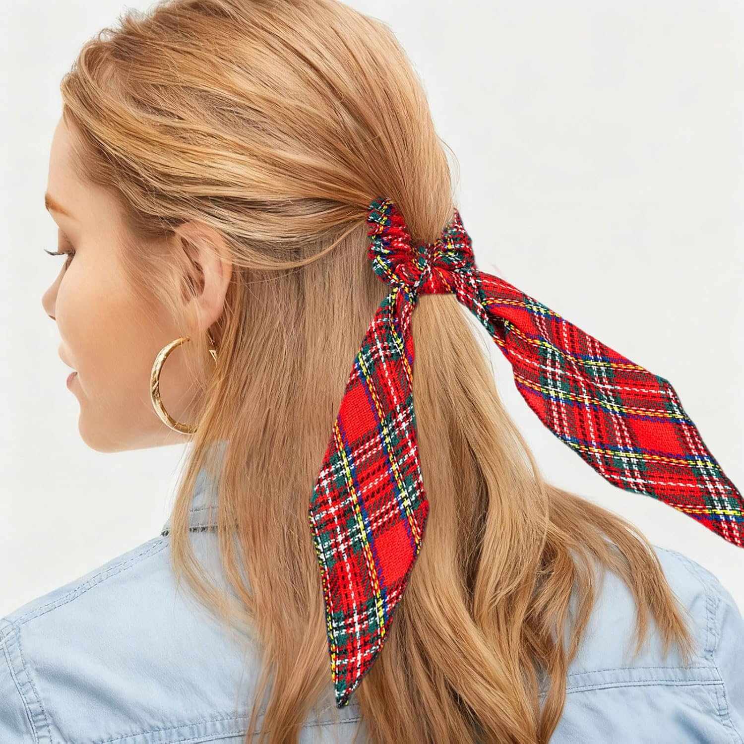2 Pcs Tartan Hair Scrunchies Decorations - Burns Night Accessories,Elastic Scottish Red Plaid Hair Accessories for Women & Girls,Festive Hair Ties with Bow for Robert Burns Supper Occasions image number 6