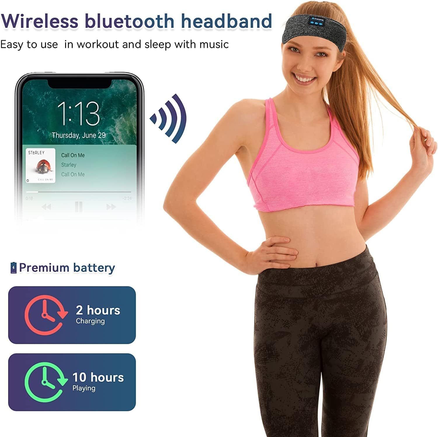 Sleeping Headphones Bluetooth Headband, Wireless Headband Headphones Sports Headband with Ultra-Thin HD Stereo Speakers for Gift, Sleeping, Workout, Jogging, Yoga, Beauty, Insomnia, Travel, Meditation image number 5