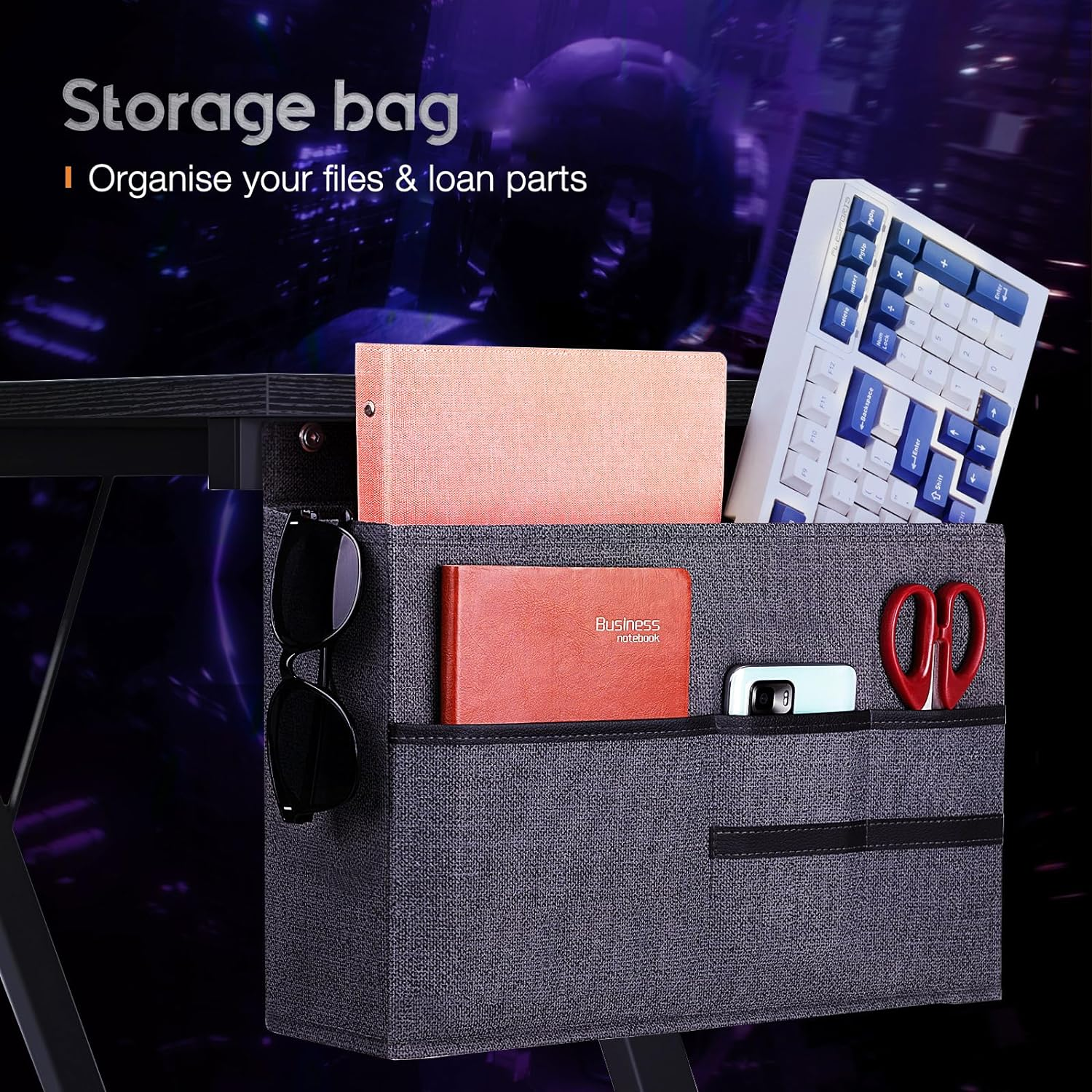 ODK Gaming Desk 127X127X77Cm, L Shaped Desk with Monitor Stand&Storage Bag, Metal Legs, Corner Gaming Table with Headphone Hook for Home Office Bedroom Study, Black image number 5