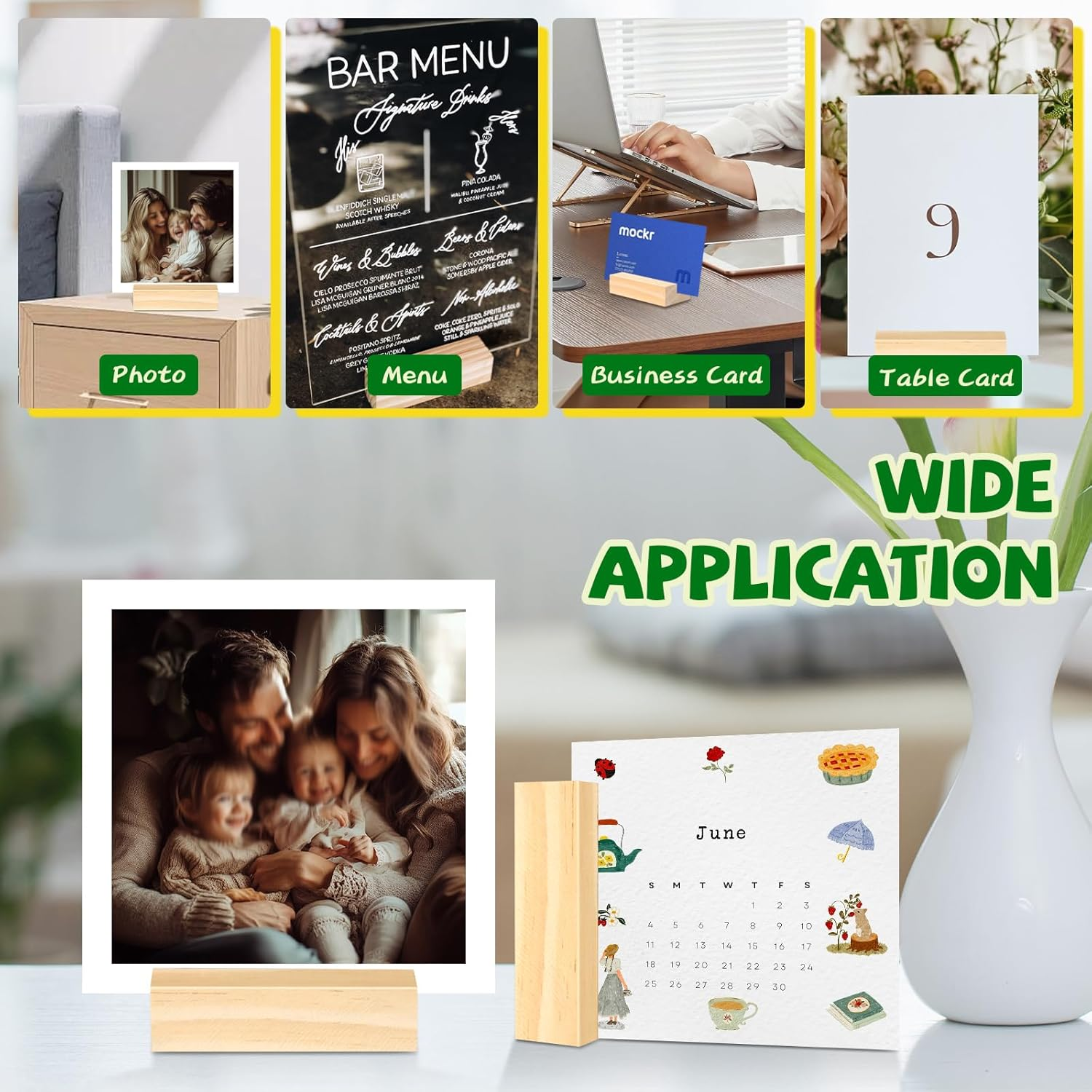 ISUSSER 15 Pieces Wood Table Number Stands Wood Place Card Holders Picture Holder Acrylic Sign Holdersr for Ceremony Birthday Party Home Decoration image number 4