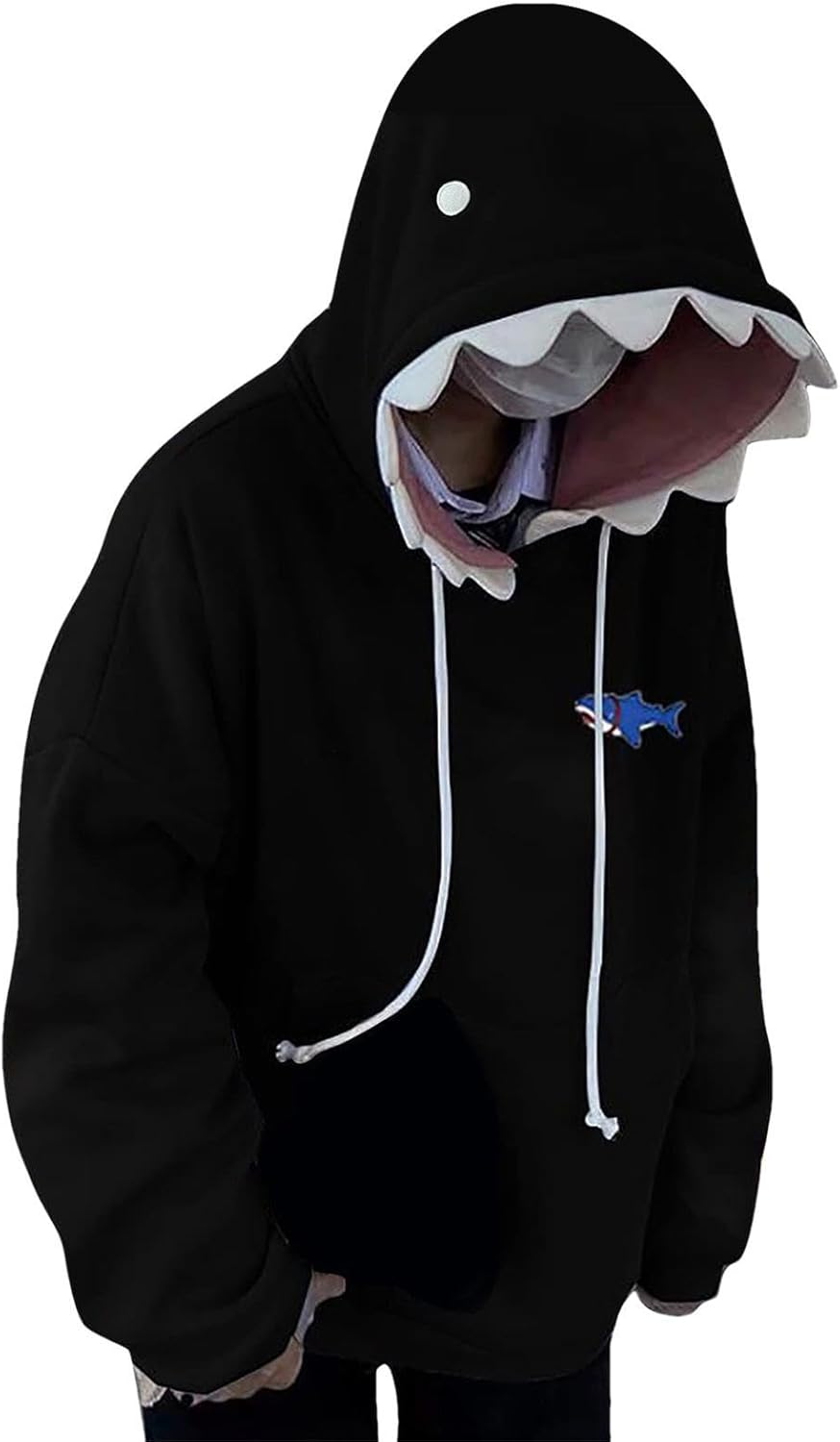 Zankie Shark Hoodie,Cute Long Sleeve Blue Hoodies Shark Shape - Sweatshirts Tops Couple Pullover Cartoon Animal Pulloverfor Teens Girls Boys image number 5