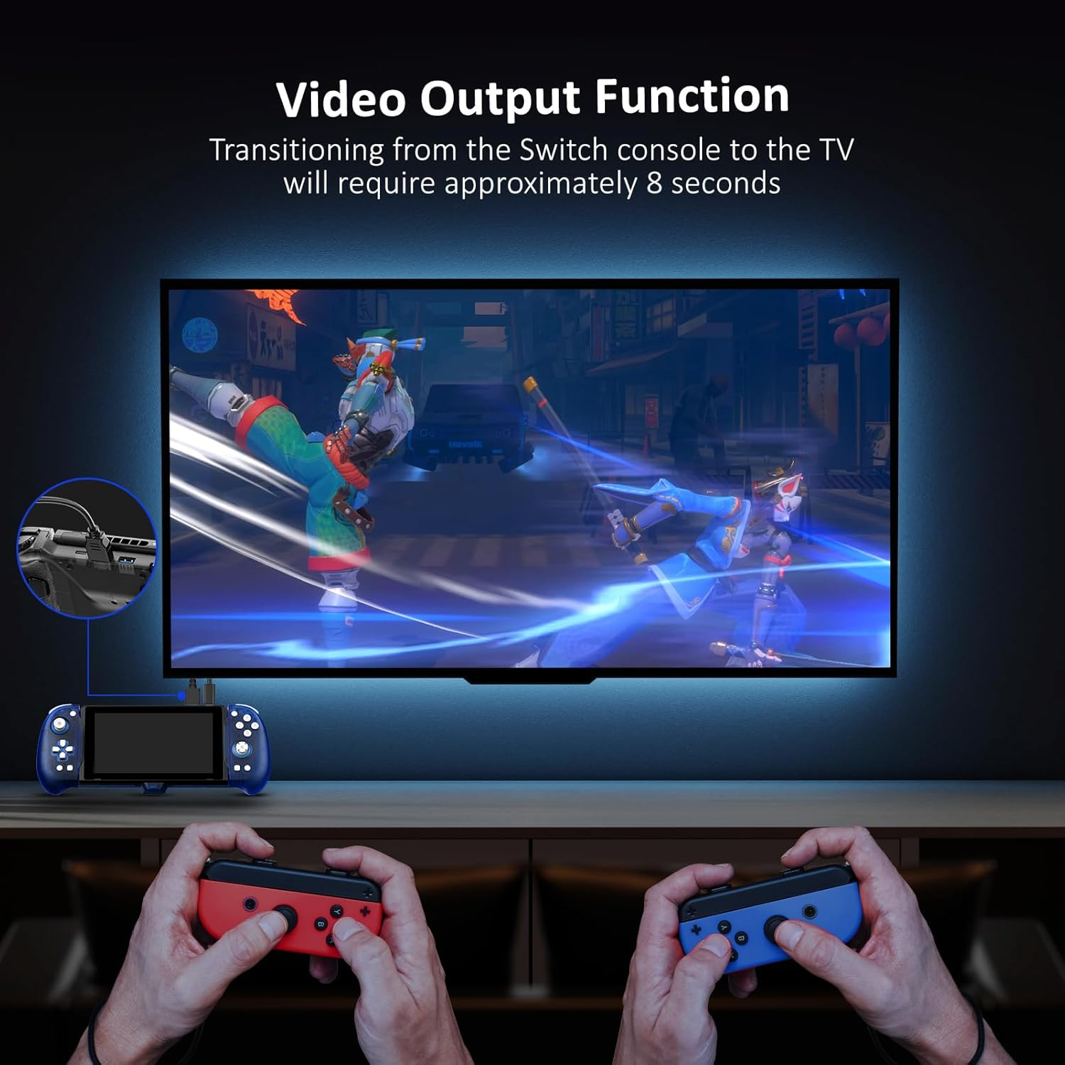 Nexigo Hall Effect Gripcon with Kickstand and HDMI Out for TV Docking, Hall Sensing Joystick for Switch/Switch OLED, Handheld Mode, 4K/1080P Supported HDMI and USB 3.0 Port, Blue image number 5