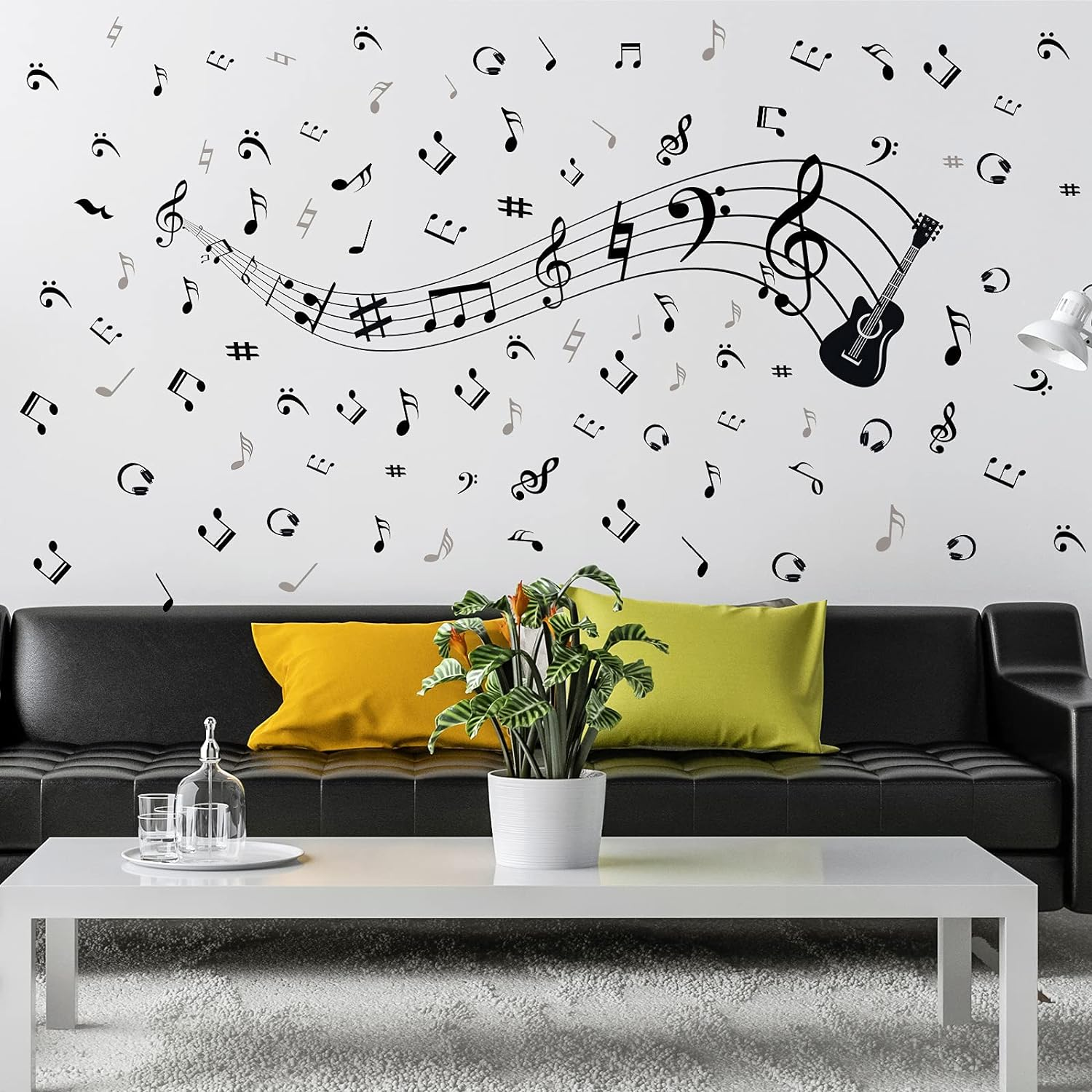 Music Wall Stickers Decals Music Note Wall Decor Removable Notation Band Decals Vinyl Mural Wallpaper DIY Home Decor for Classroom Living Room Bedroom Kids Studio Decoration image number 3
