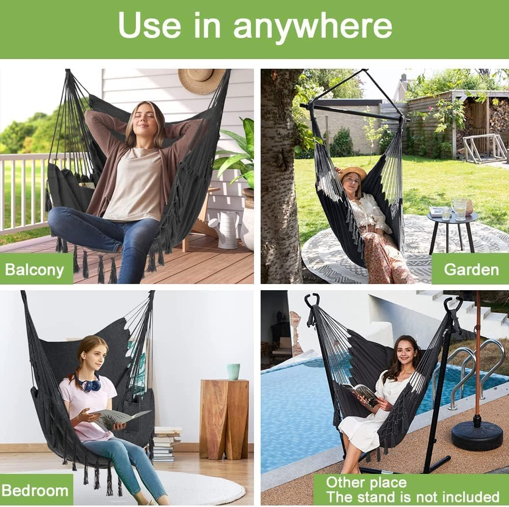 CULOTOL Hammock Chair Hanging Rope Swing Chair with 2 Seat Cushions & Installation Kit, Max 330 Lbs,Hammock Swing Hanging Chair for Bedroom outside Shanging Yard Patio Camping Garden