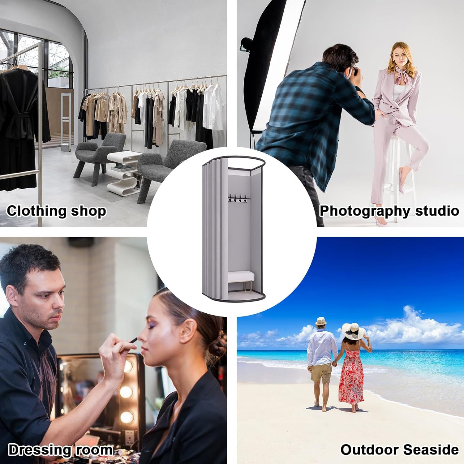 HOOMFIT Movable Fitting Room, Portable Dressing Room Frame with Curtain and Hook,Temporary Privacy Space,Changing Rooms for Clothing Stores,Offices,Studios(35&times;32&times;79Inch (Grey, 100Cm&times;95Cm&times;200Cm) image number 1